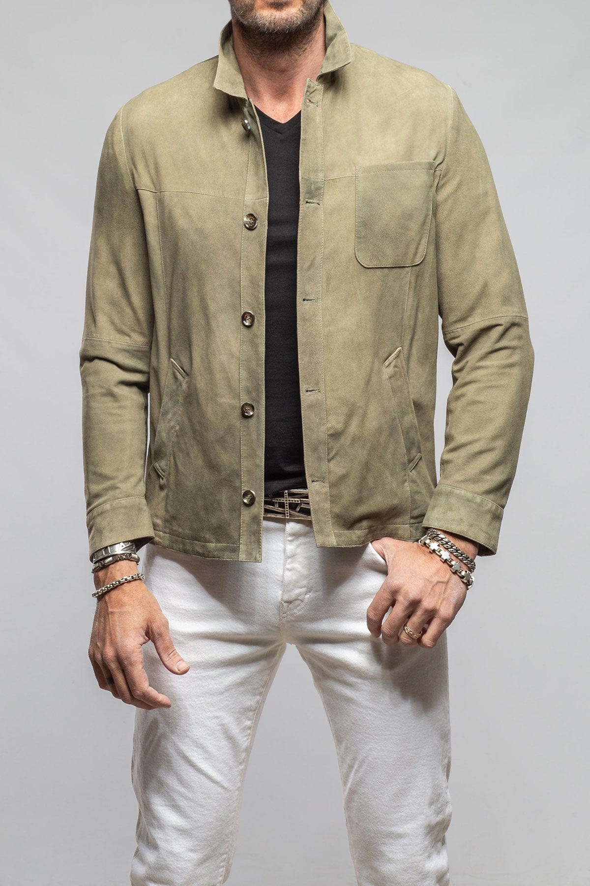 Gimo's Barton Springs Suede Shirt In Sage Mens - Outerwear - Leather