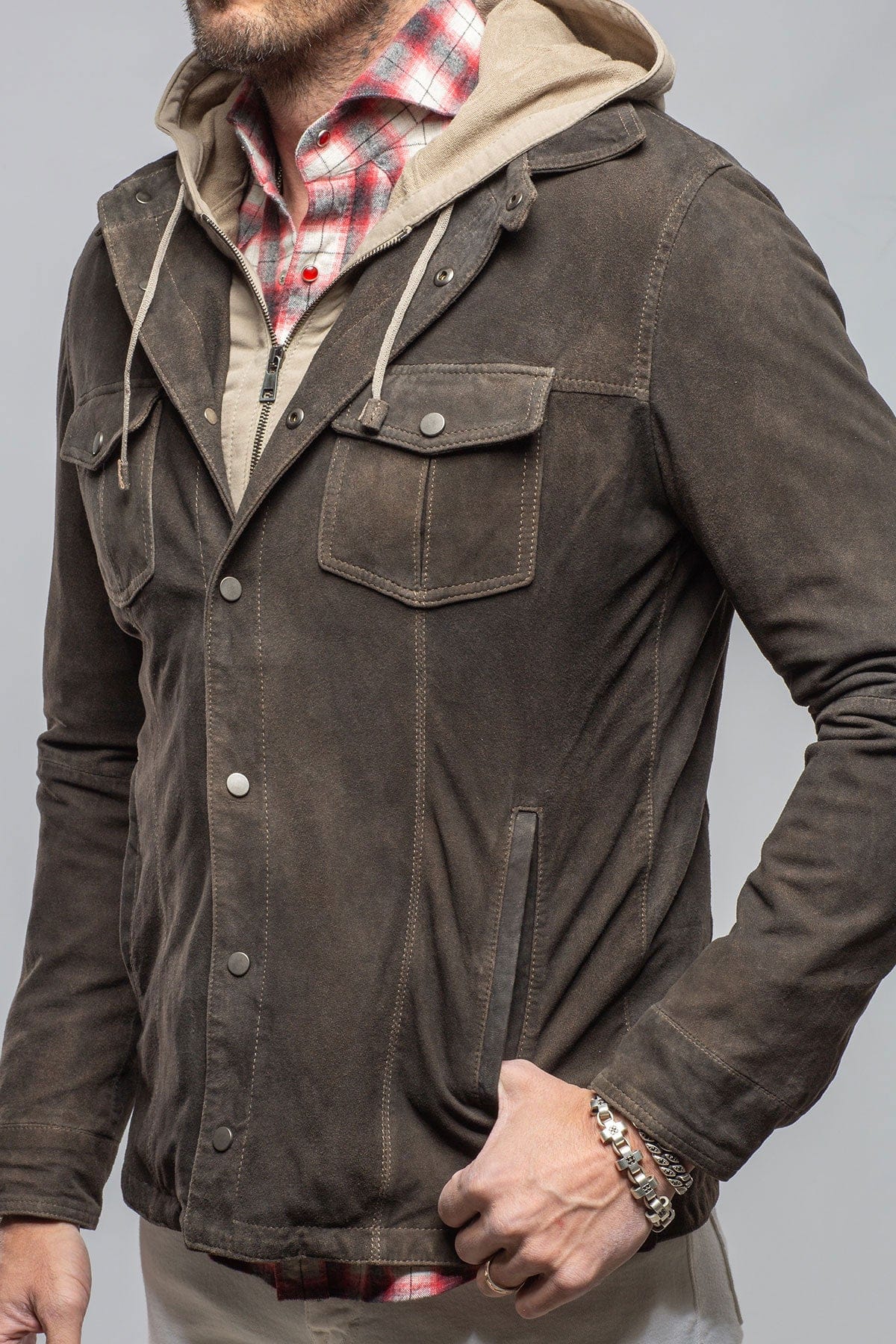 Gimo's Callum Suede Shirt with Removable Hood Mens - Outerwear - Leather