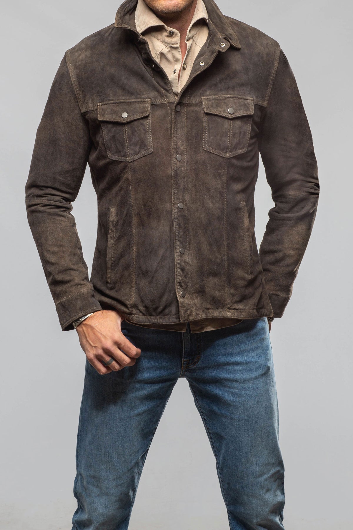 Gimo's Callum Suede Shirt with Removable Hood Mens - Outerwear - Leather