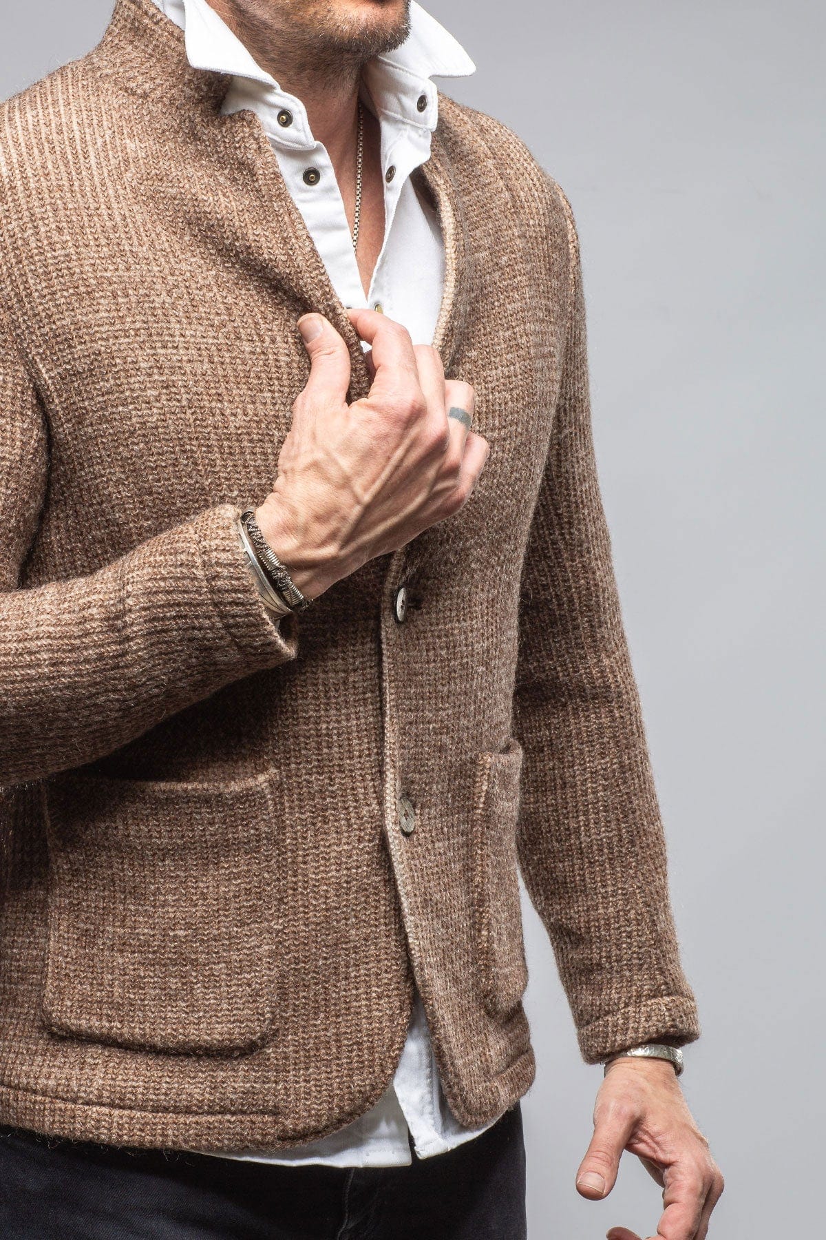 Cardigan Shirt Jacket In Washed Brown - AXEL'S