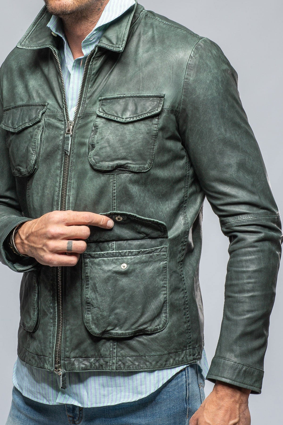 Dino Leather Jacket In Marine - AXEL'S