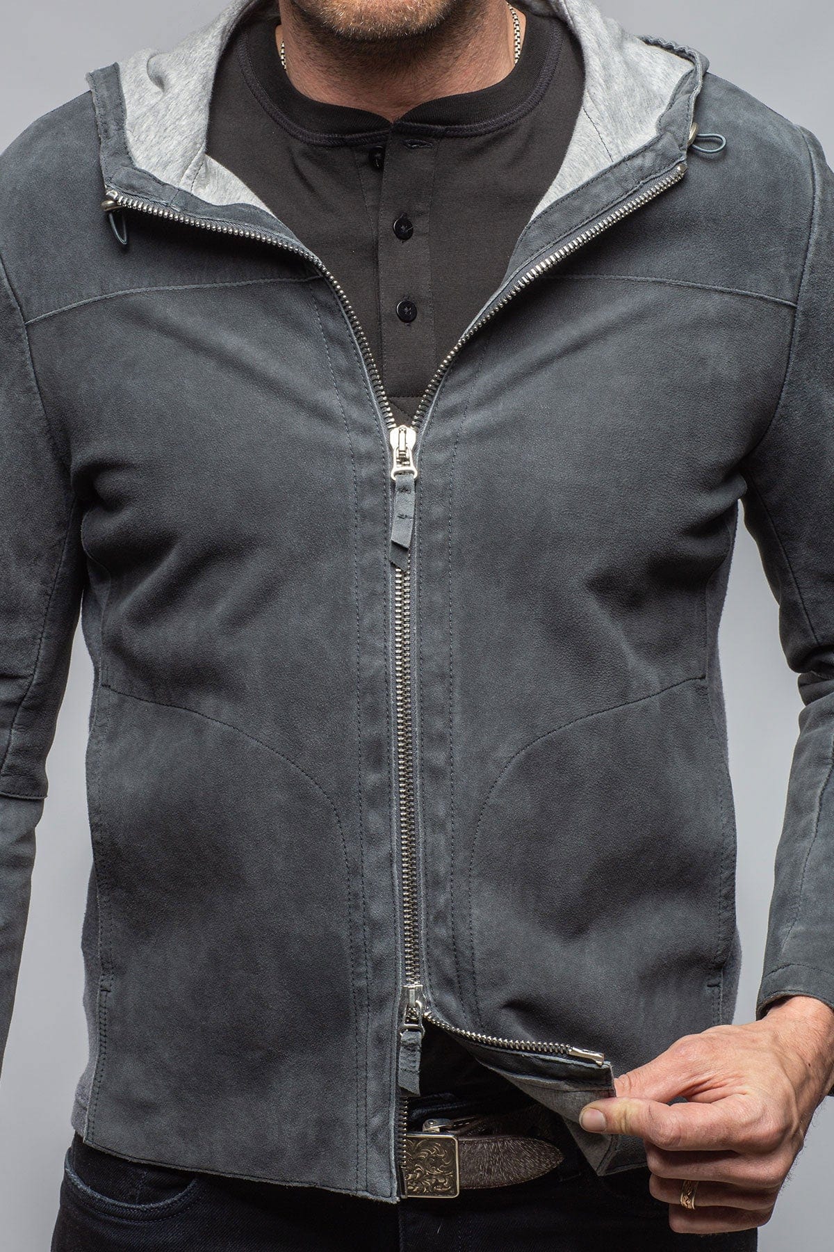Donnarumma Suede Jacket In Granite - AXEL'S