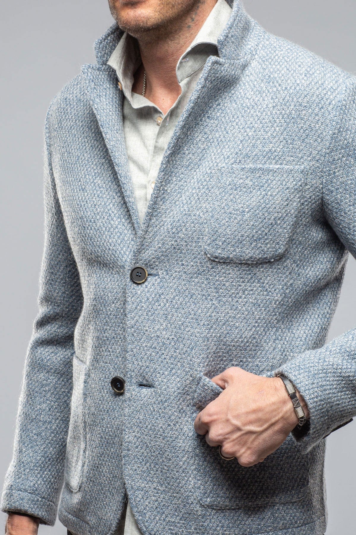 Halifax Knit Coat In Light Blue - AXEL'S