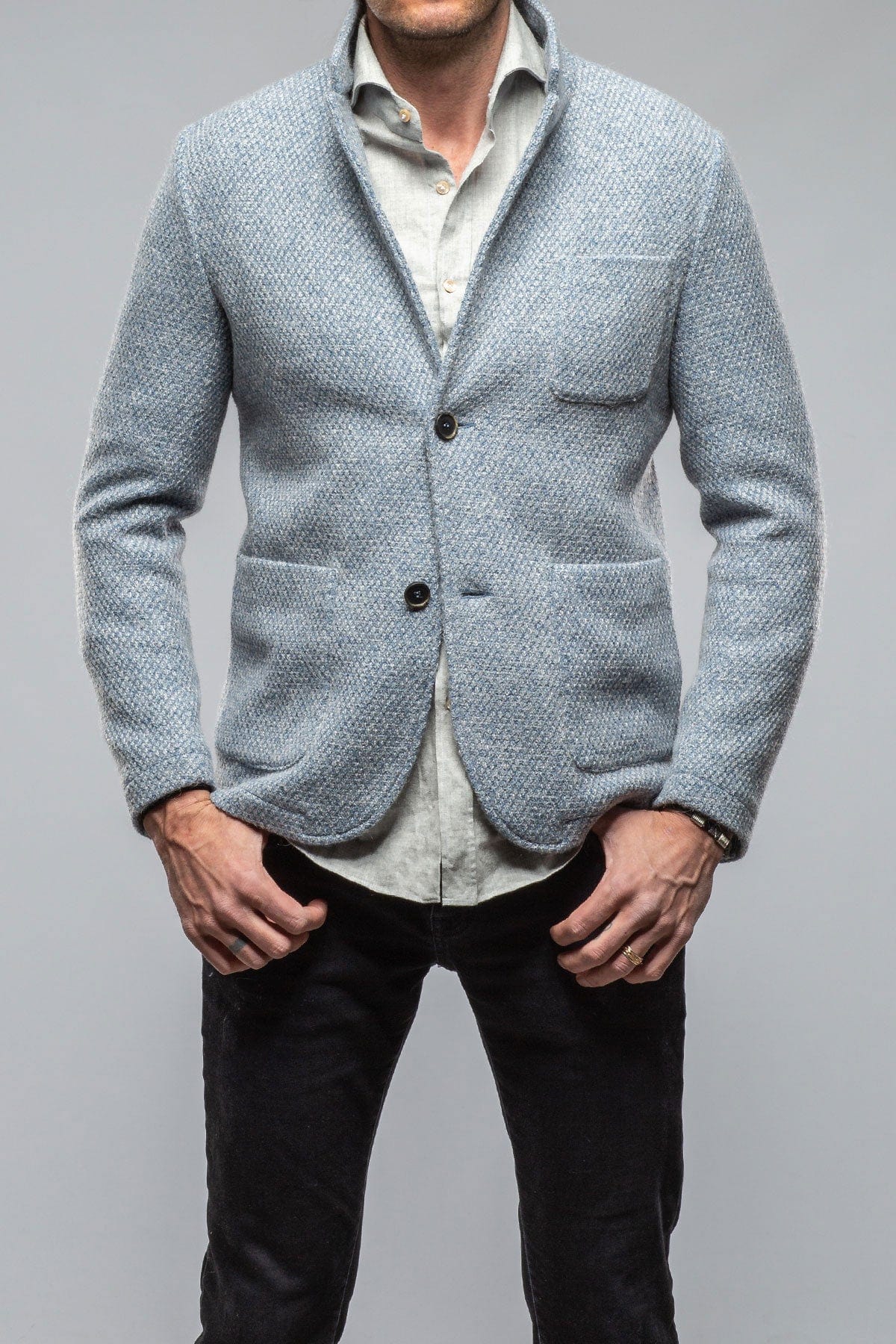 Halifax Knit Coat In Light Blue - AXEL'S