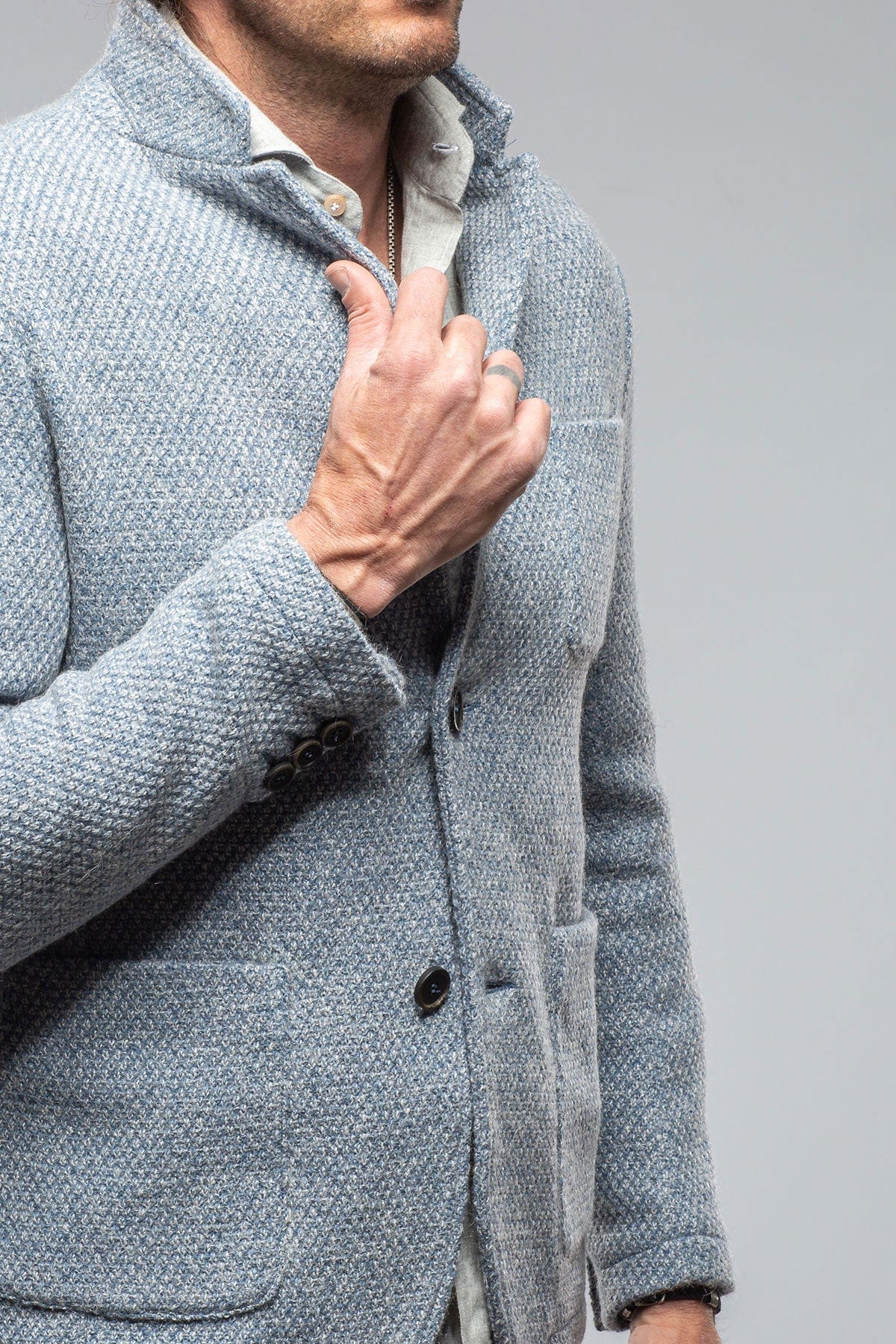 Halifax Knit Coat In Light Blue - AXEL'S