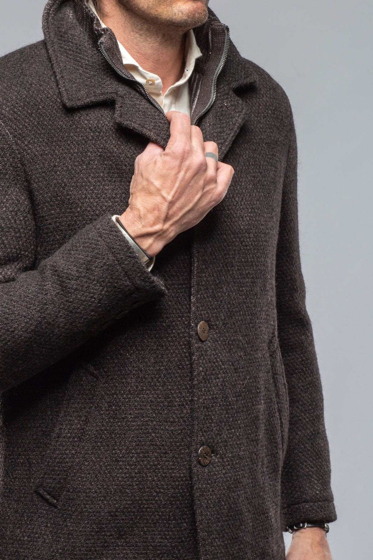 Juneau 3/4 Knit Coat In Charcoal Brown - AXEL'S