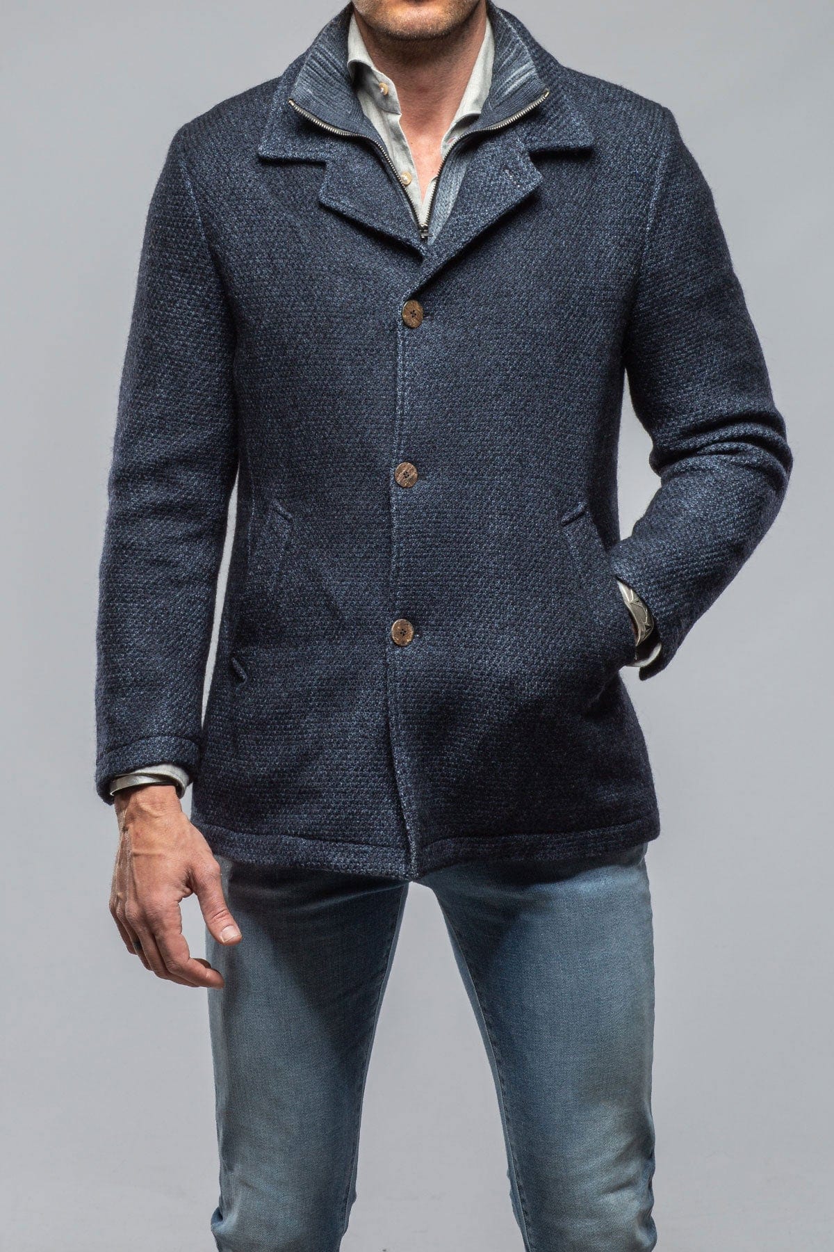 Juneau 3/4 Knit Coat In Navy - AXEL'S