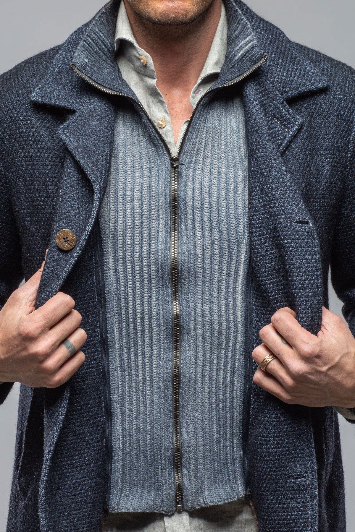 Juneau 3/4 Knit Coat In Navy - AXEL'S
