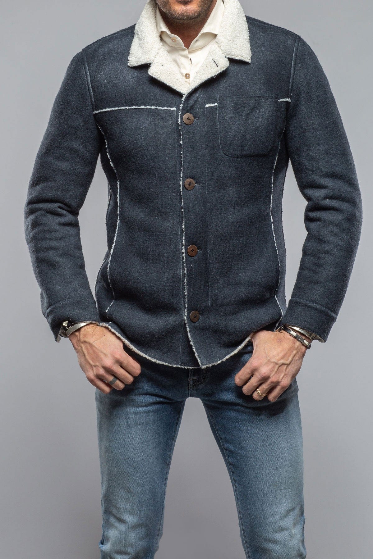 Kalispell Sherpa Shirt Jacket In Navy - AXEL'S