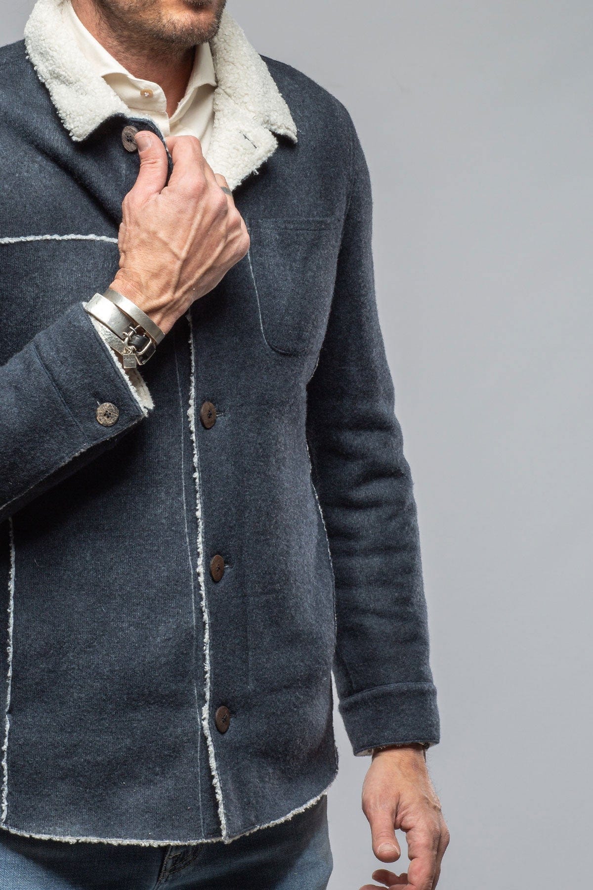 Kalispell Sherpa Shirt Jacket In Navy - AXEL'S