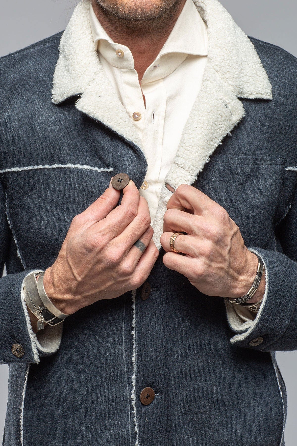 Kalispell Sherpa Shirt Jacket In Navy - AXEL'S