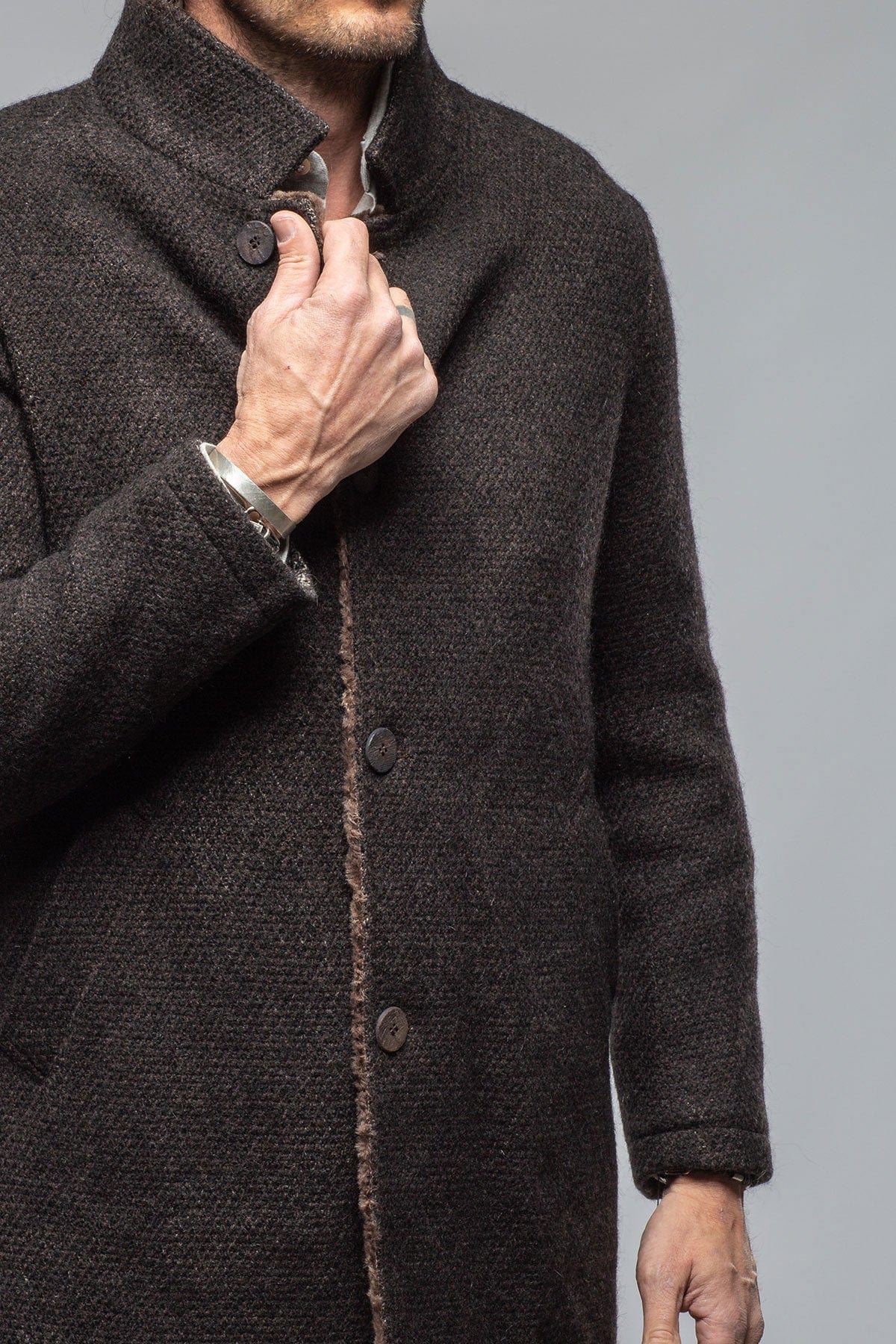 Lazard Long Knit Coat In Charcoal Brown - AXEL'S
