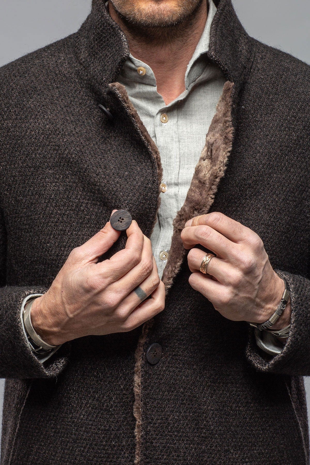 Lazard Long Knit Coat In Charcoal Brown - AXEL'S