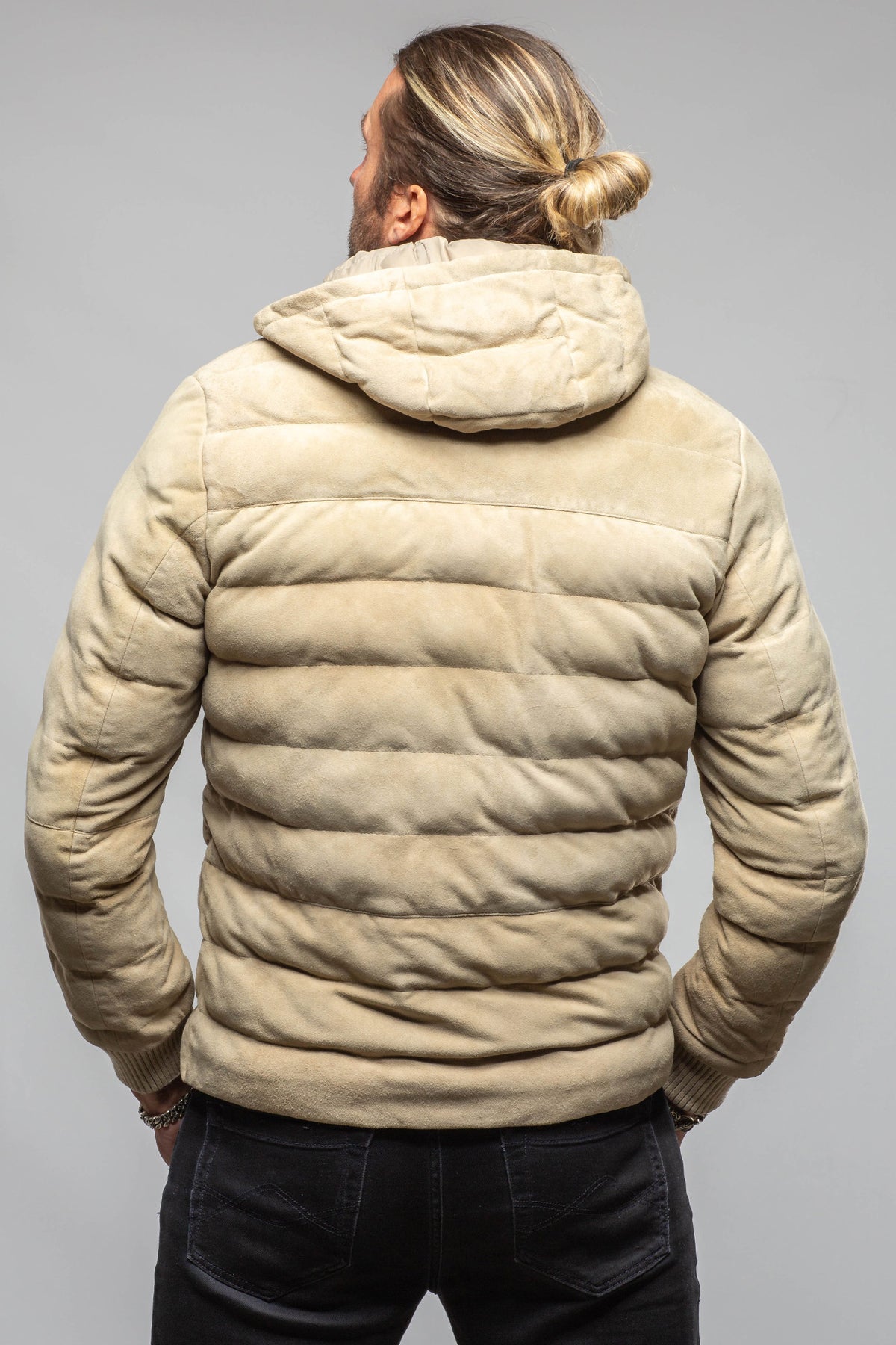 Loki Suede Puffer Jacket In Palomino - AXEL'S