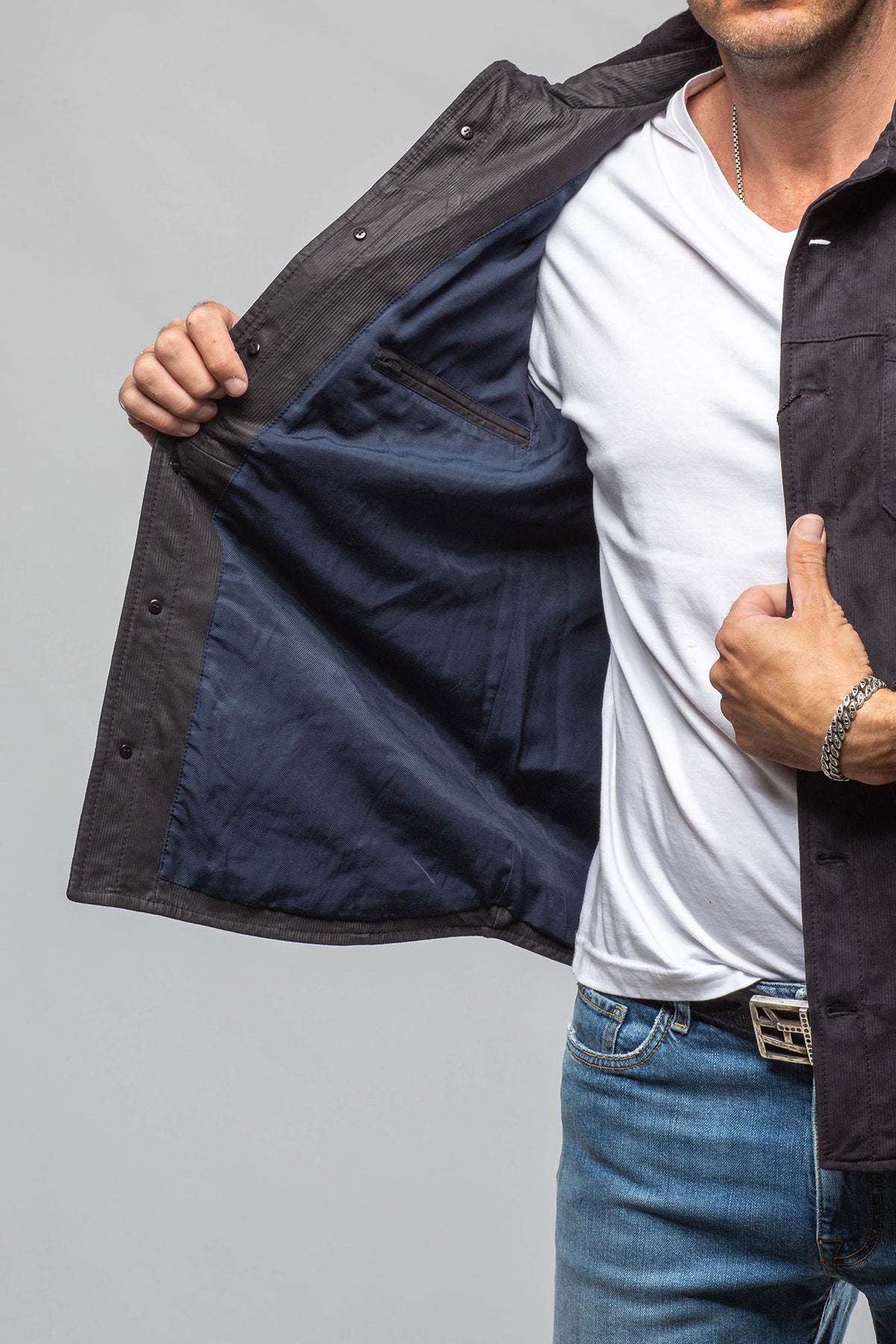 Gimo's Outrider Corded Suede Jacket In Navy Mens - Outerwear - Leather