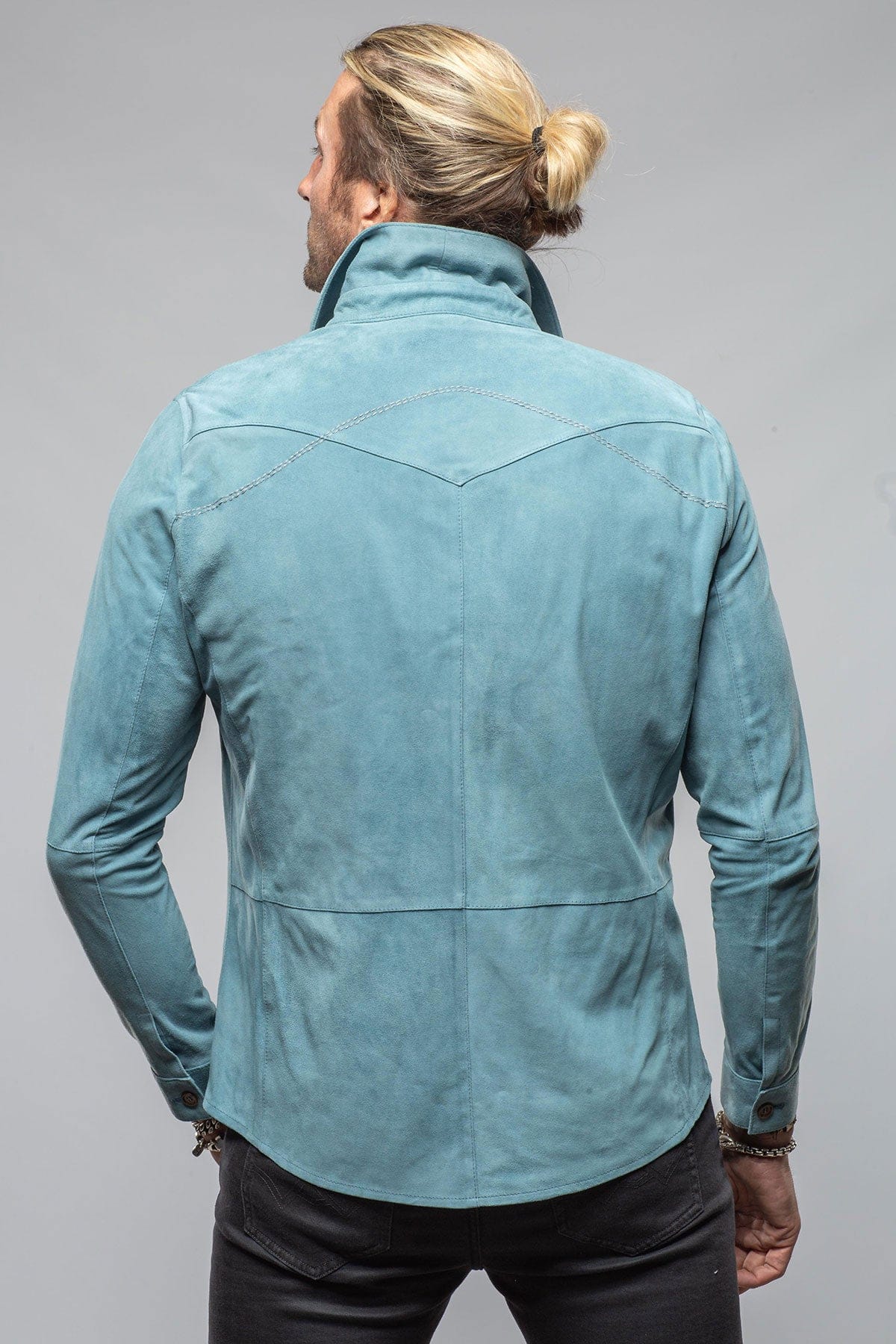 Red River Suede Western Shirt In Blue - AXEL'S