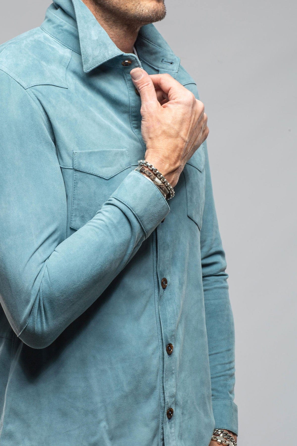 Red River Suede Western Shirt In Blue - AXEL'S