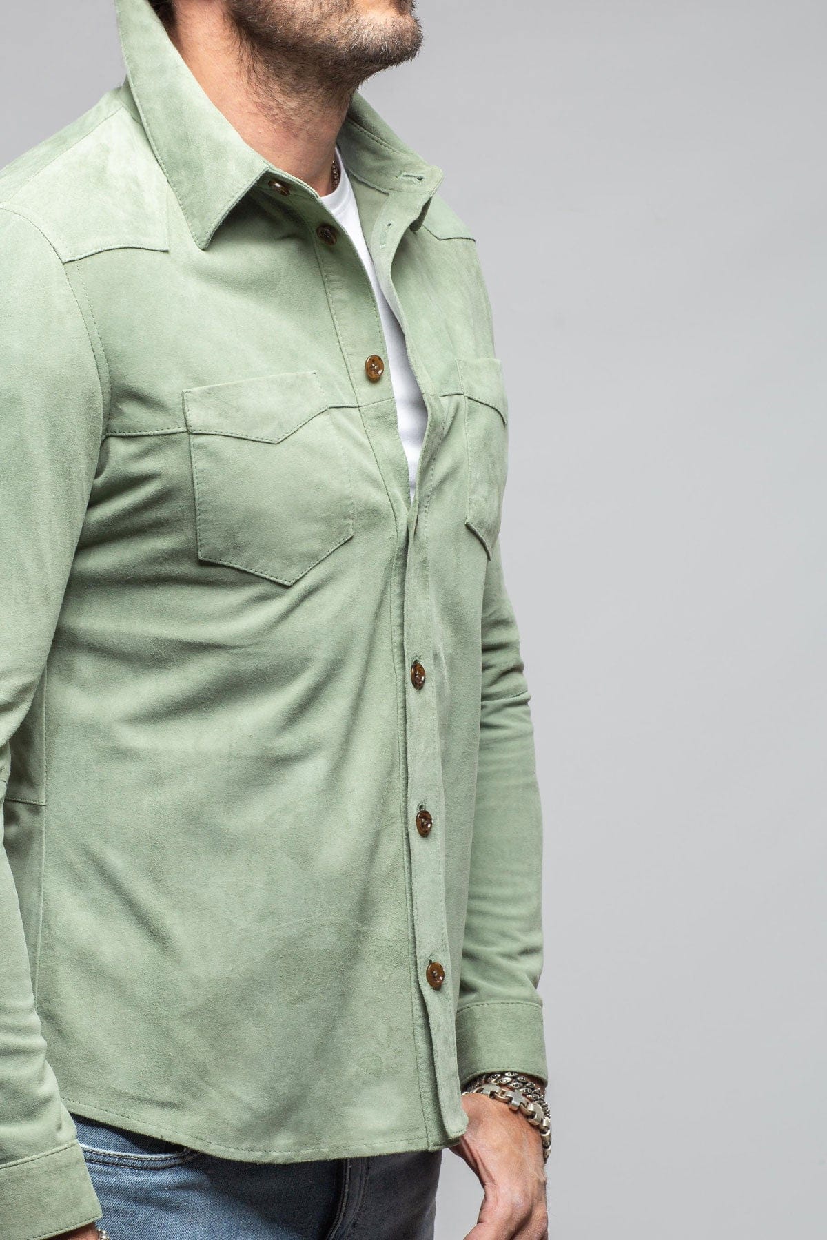 Gimo's Red River Suede Western Shirt In Green Mens - Outerwear - Leather