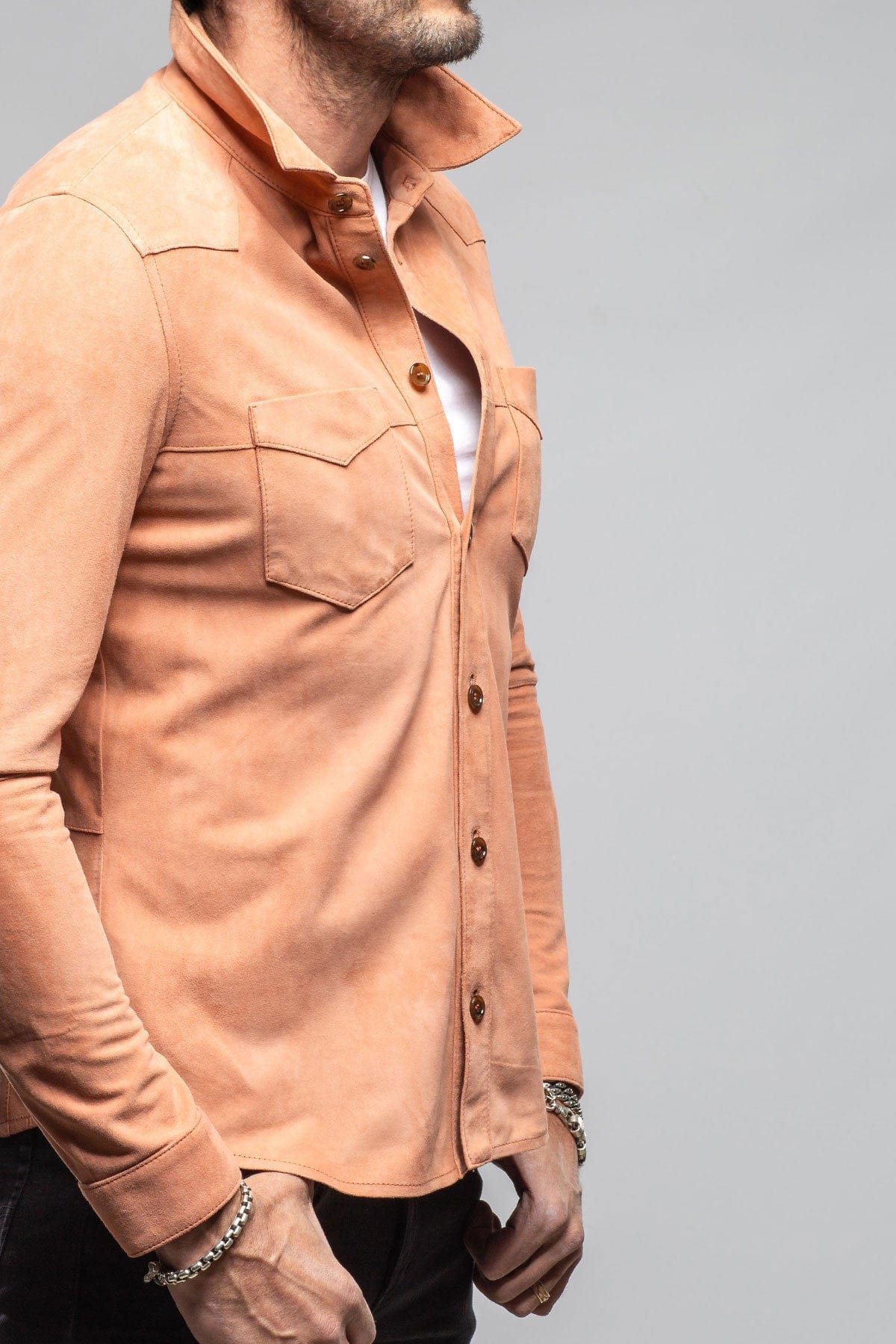 Gimo's Red River Suede Western Shirt In Salmon Mens - Outerwear - Leather