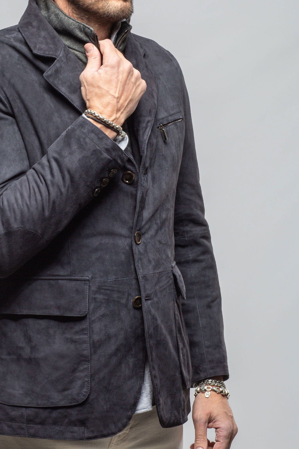 Gimo's Tiguan Suede Jacket In Washed Navy Mens - Outerwear - Leather