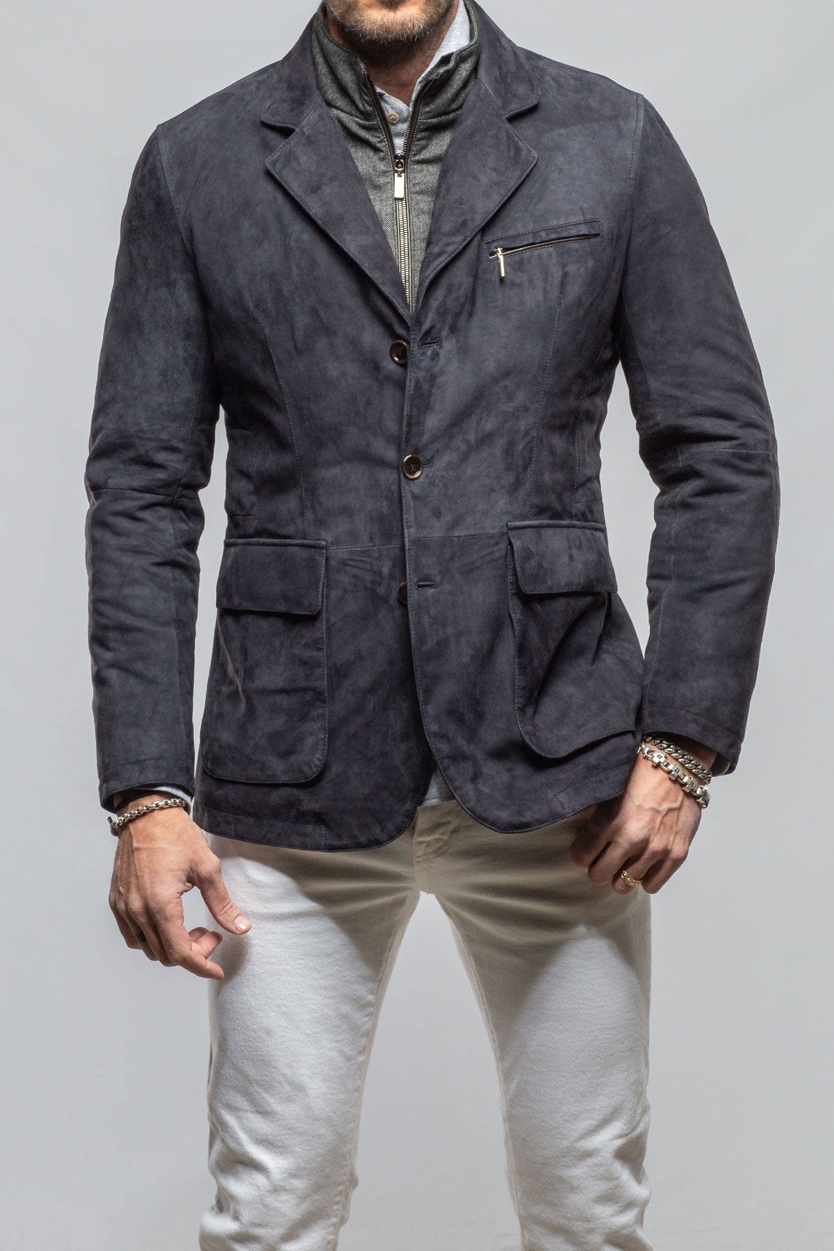 Gimo's Tiguan Suede Jacket In Washed Navy Mens - Outerwear - Leather