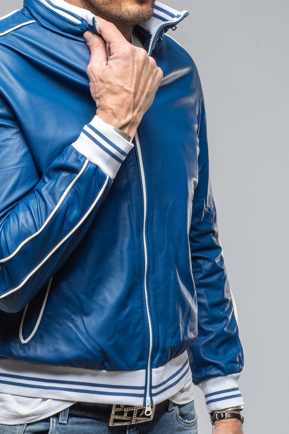 Heinz Bauer LS Race Jacket In Royal Blue Mens - Outerwear - Leather