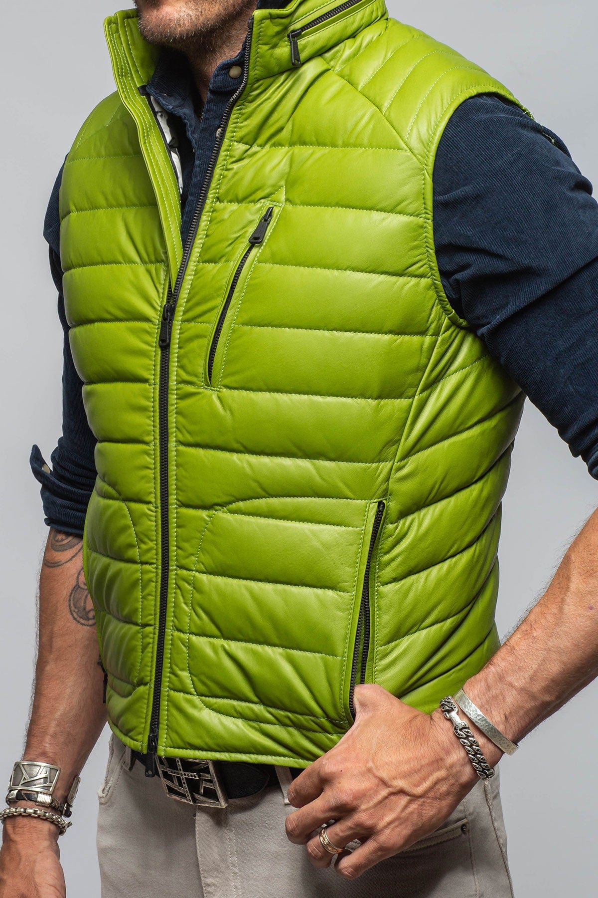 Saxan Leather Vest In Green - AXEL'S