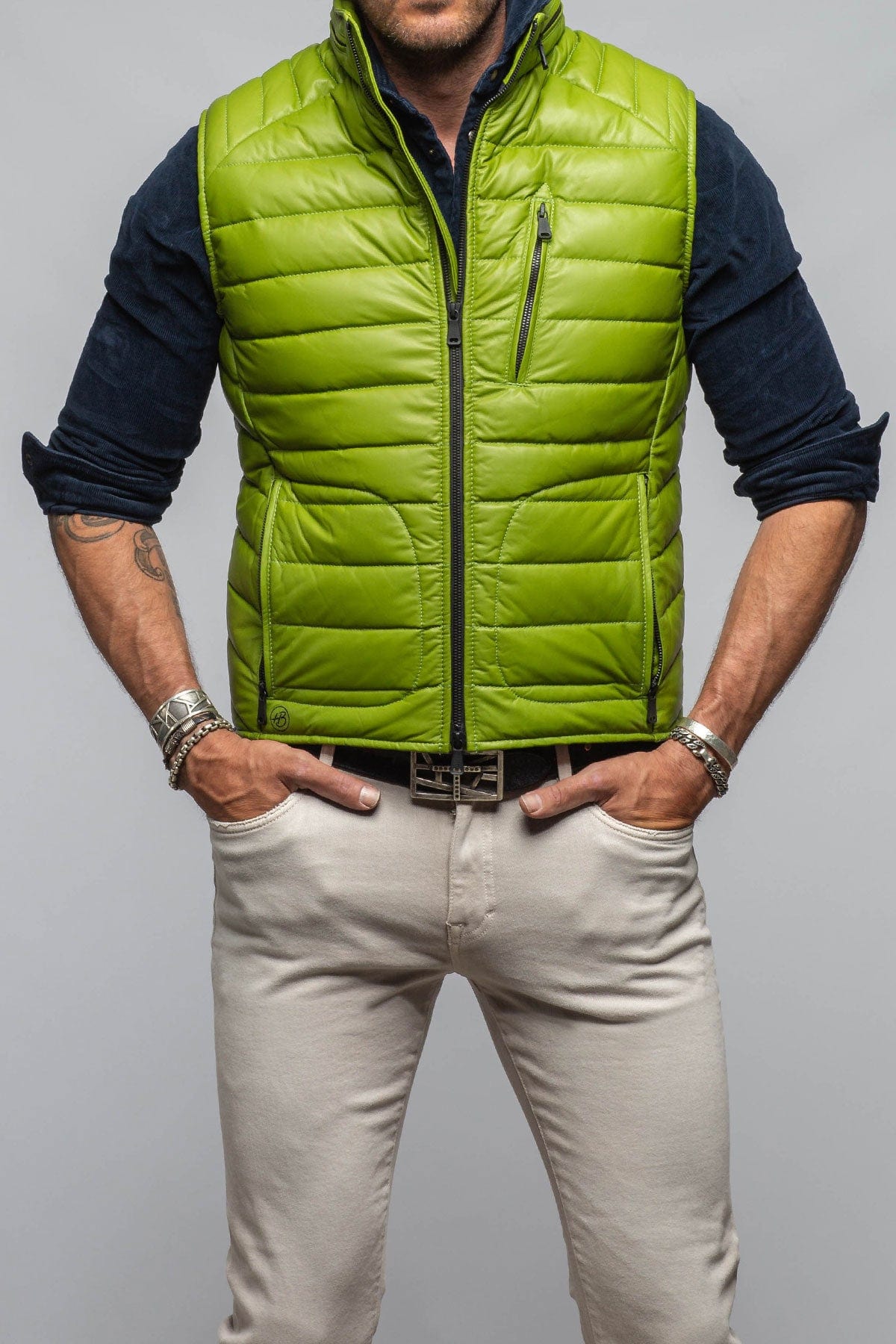 Saxan Leather Vest In Green - AXEL'S