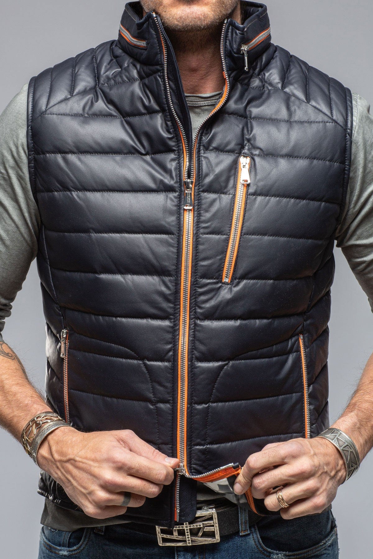 Saxan Leather Vest In Navy - AXEL'S