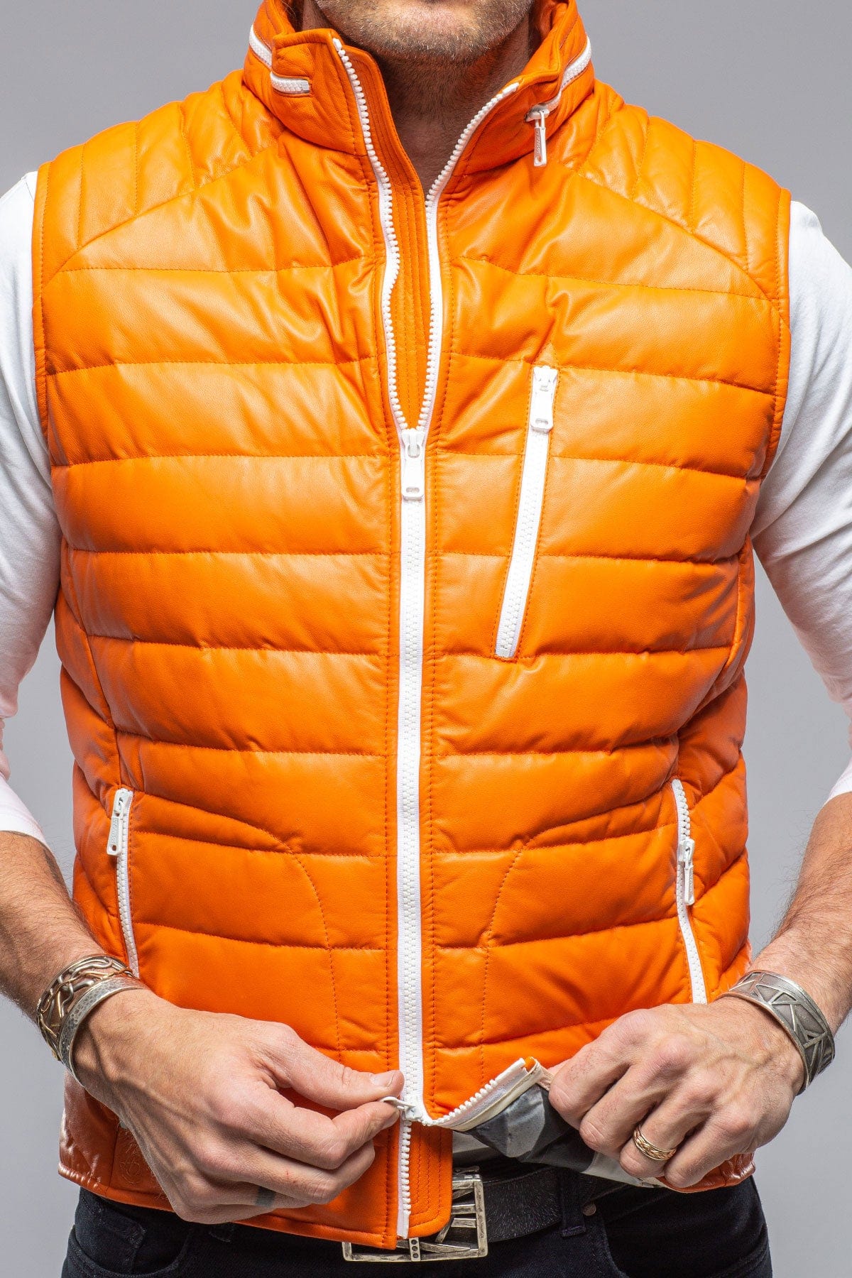 Saxan Leather Vest In Orange - AXEL'S