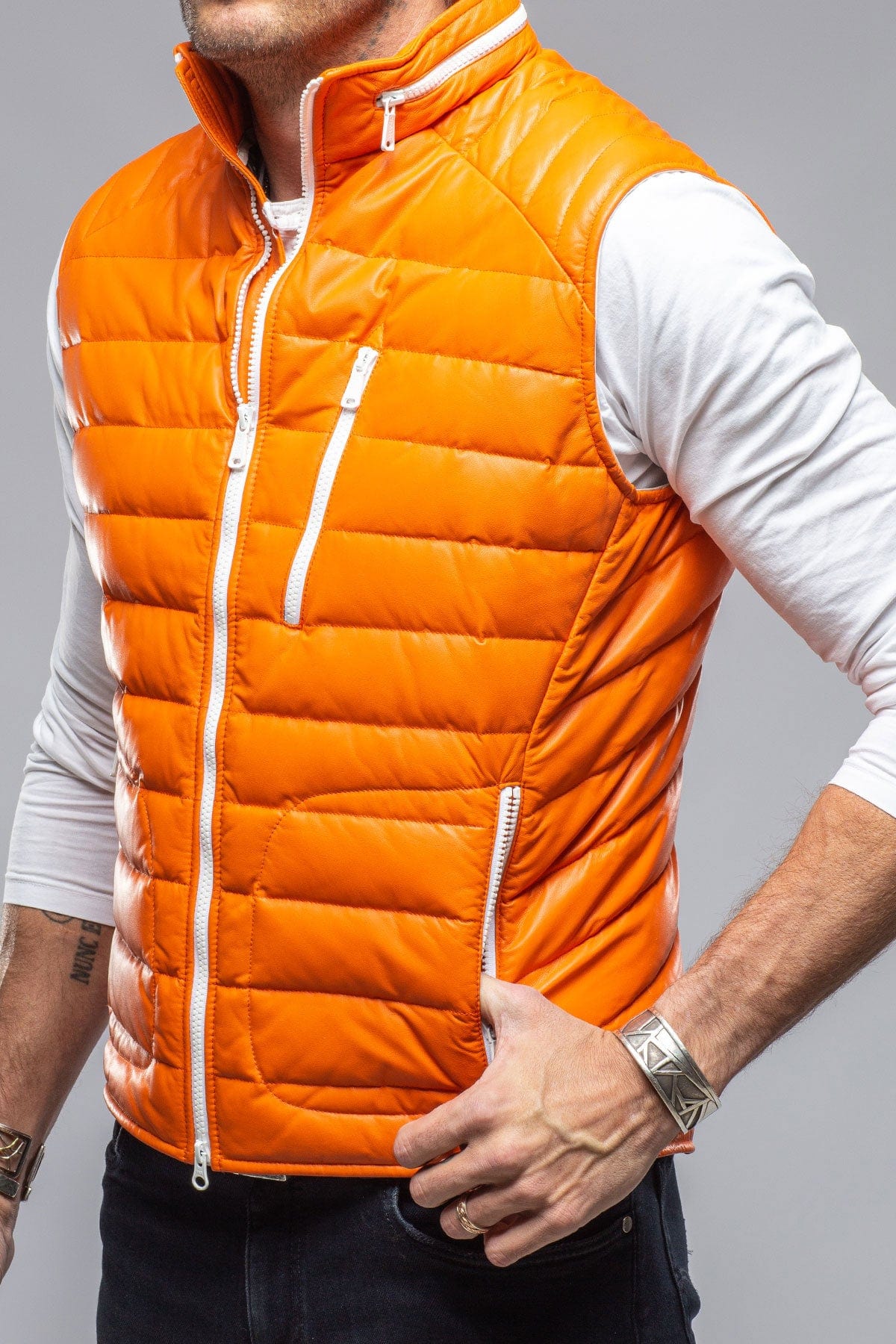 Saxan Leather Vest In Orange - AXEL'S