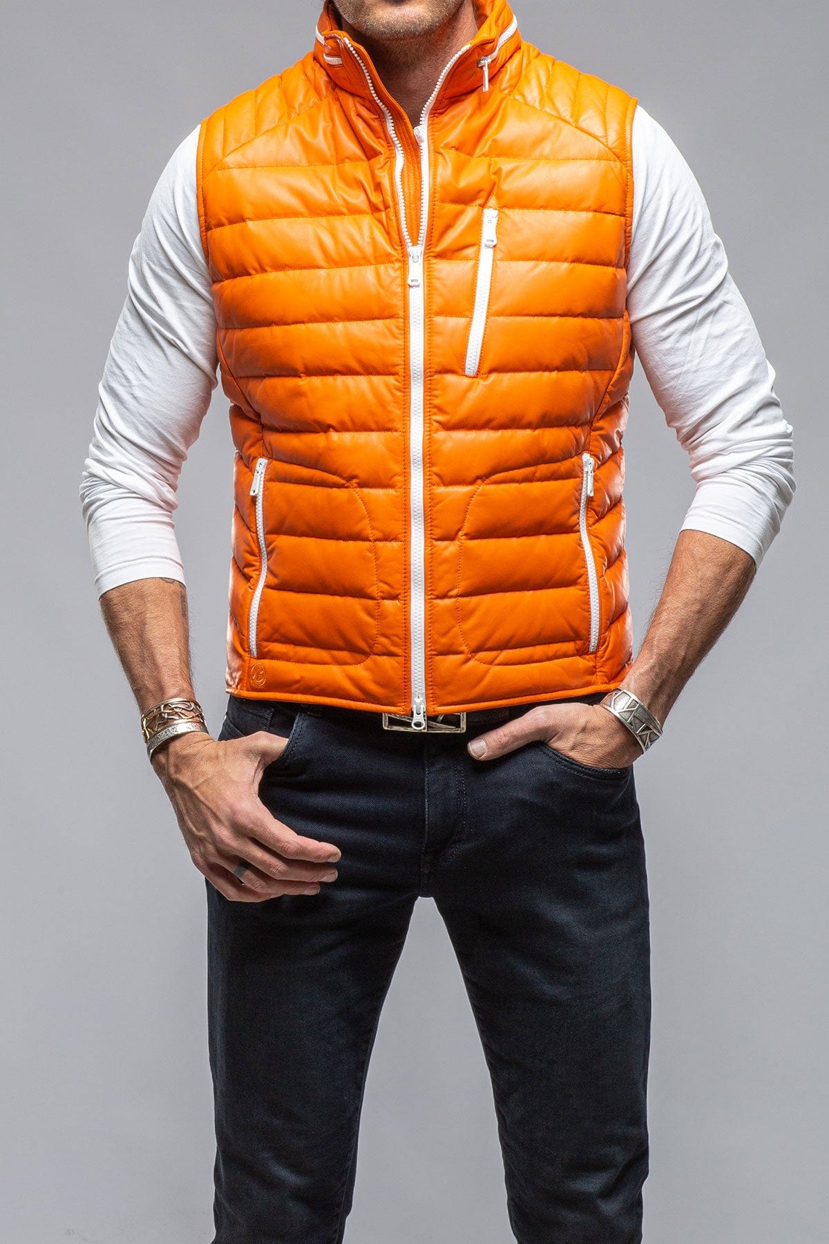 Saxan Leather Vest In Orange - AXEL'S