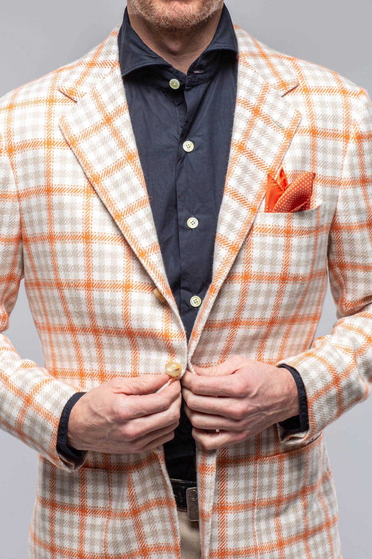 Eagan Cashmere Sport Coat in Cream and Orange - AXEL'S