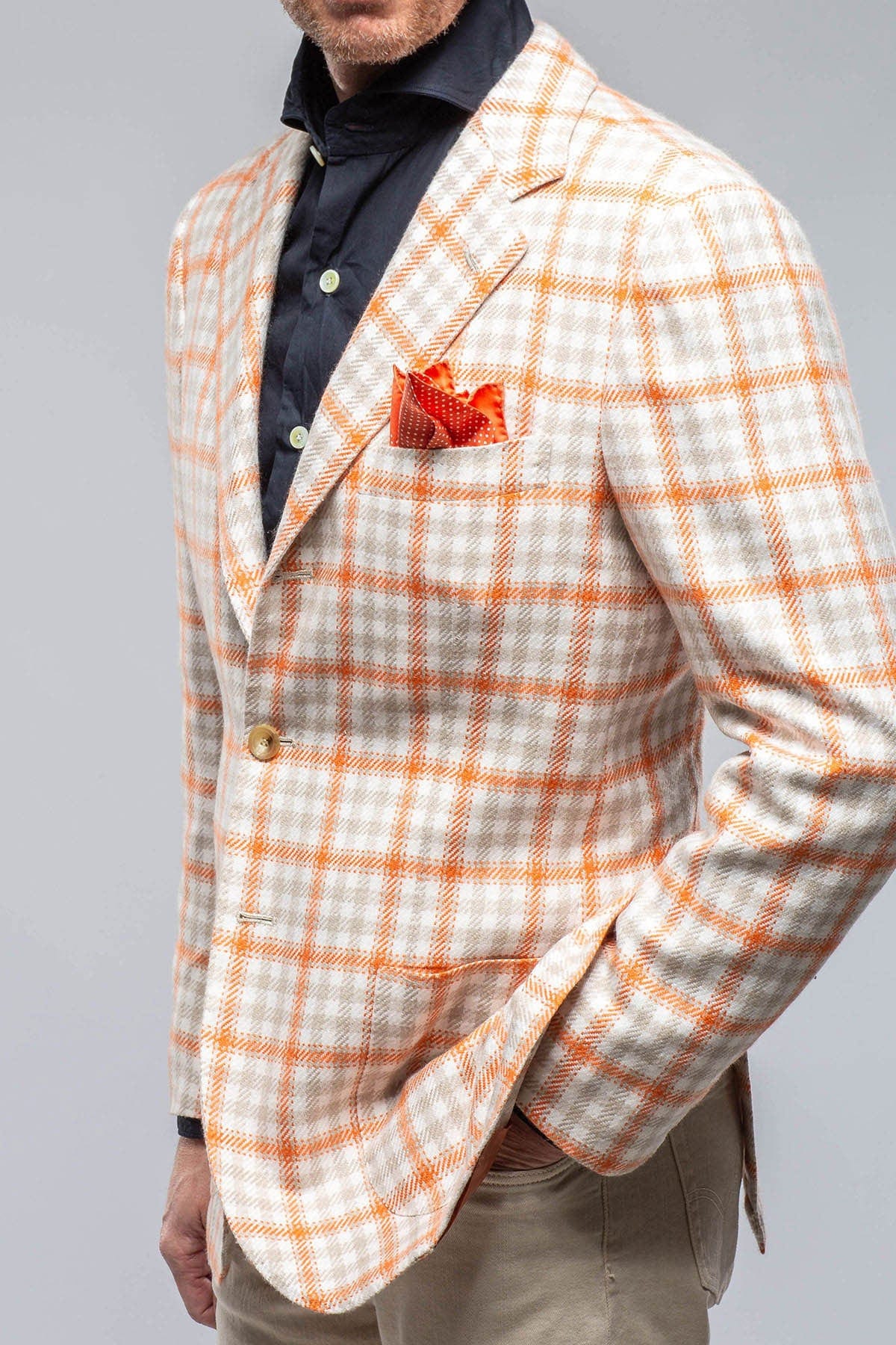 Eagan Cashmere Sport Coat in Cream and Orange - AXEL'S