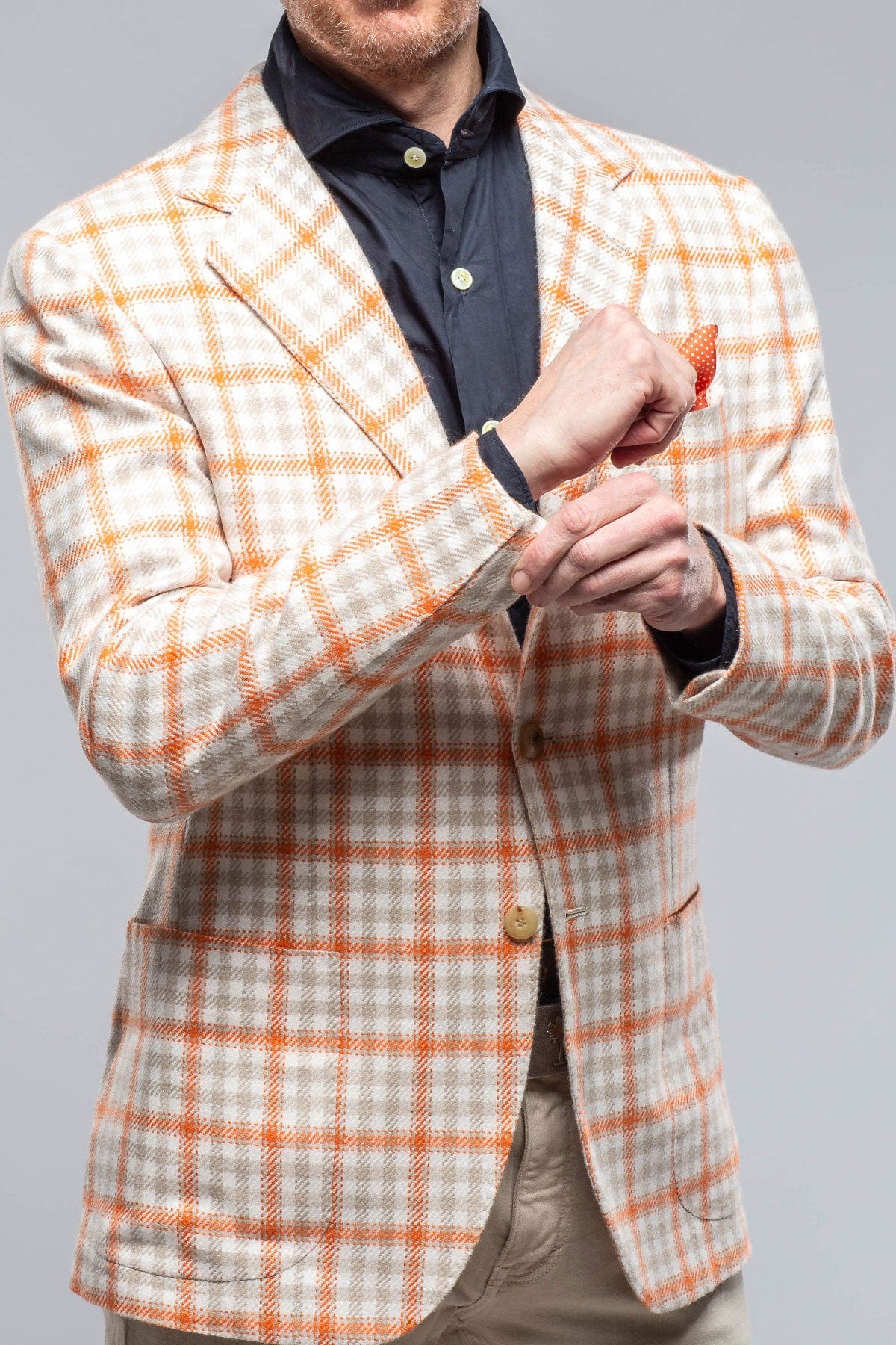 Eagan Cashmere Sport Coat in Cream and Orange - AXEL'S