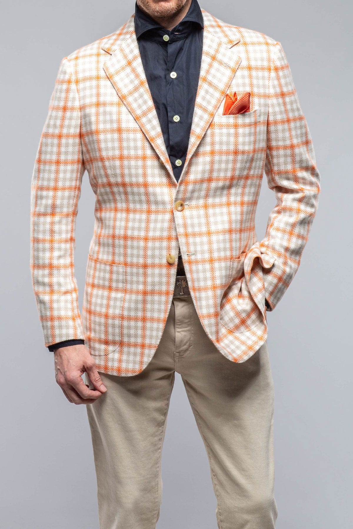 Eagan Cashmere Sport Coat in Cream and Orange - AXEL'S