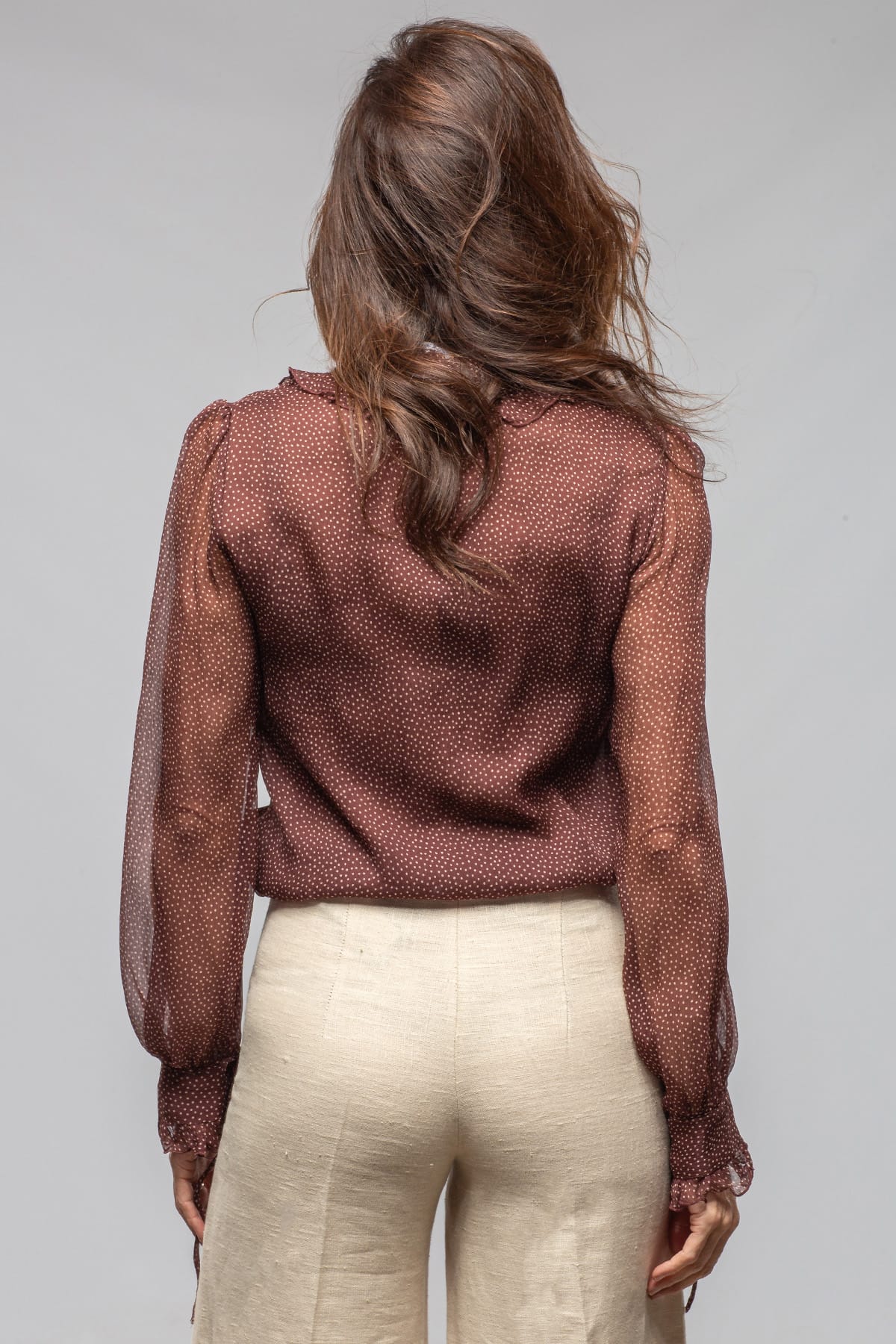 Julia Chiffon Ruffle V-Neck Blouse In Chocolate Polkadot - AXEL'S