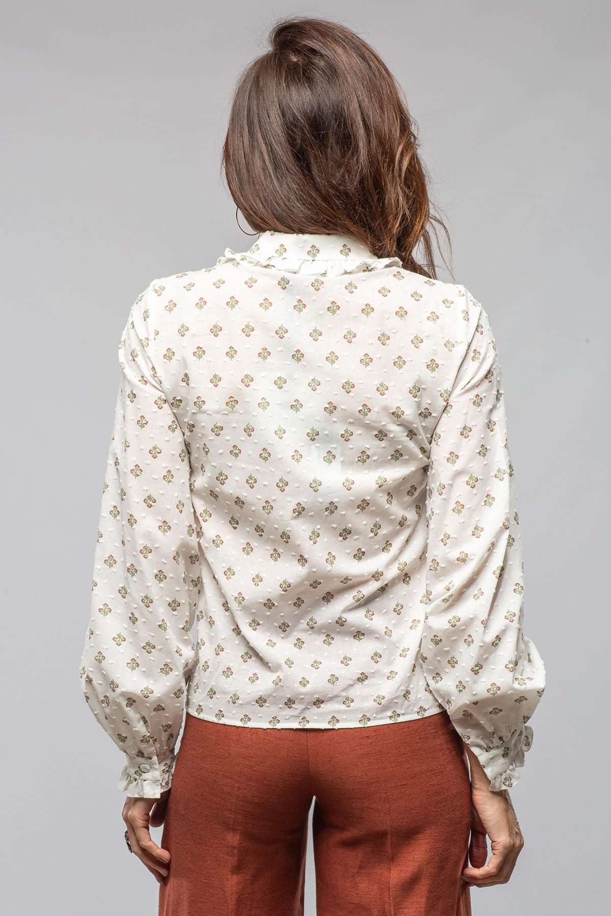 Liesl Cotton Ruffle Shirt Floral Print In White - AXEL'S