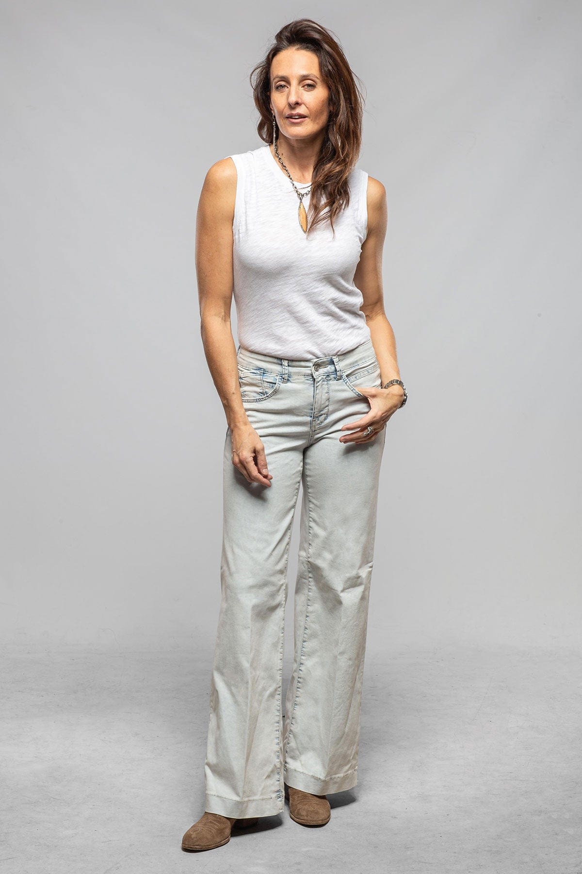 Mac Jeans MAC Rich Palazzo Wide In Bleached Japan Blue Ladies - Pants - Jeans