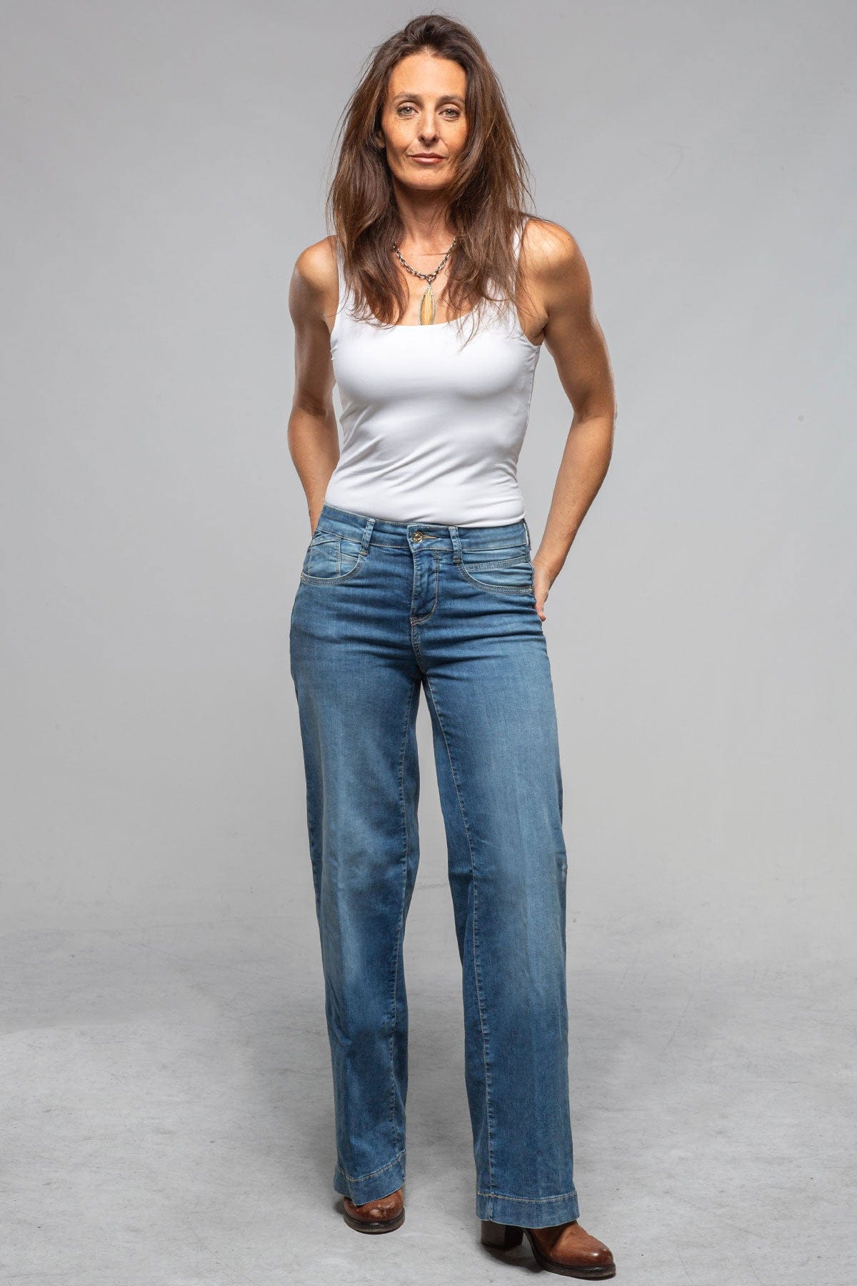 Mac Jeans MAC Rich Palazzo Wide In Navy Heavy Wash Ladies - Pants - Jeans