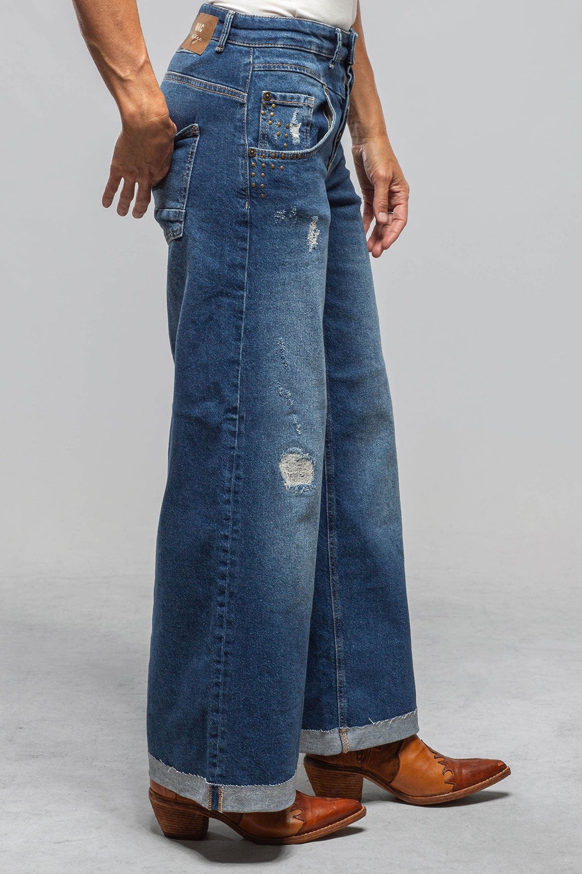 MAC Nevada Saloon Rigid Wide Denim In Distressed Blue - AXEL'S