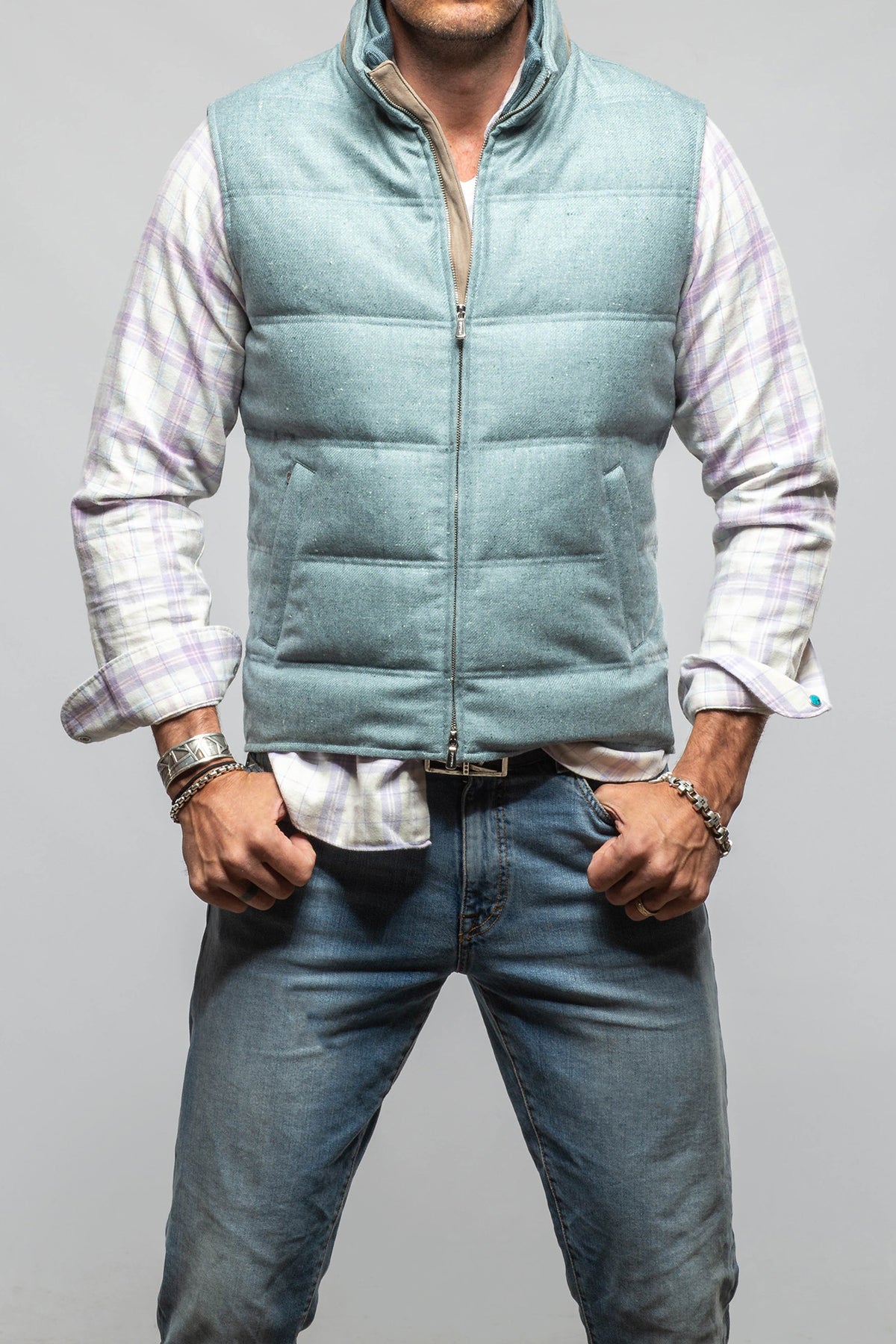 Mandelli Gibbs Heathered Wool Vest In Blue Mens - Outerwear - Cloth