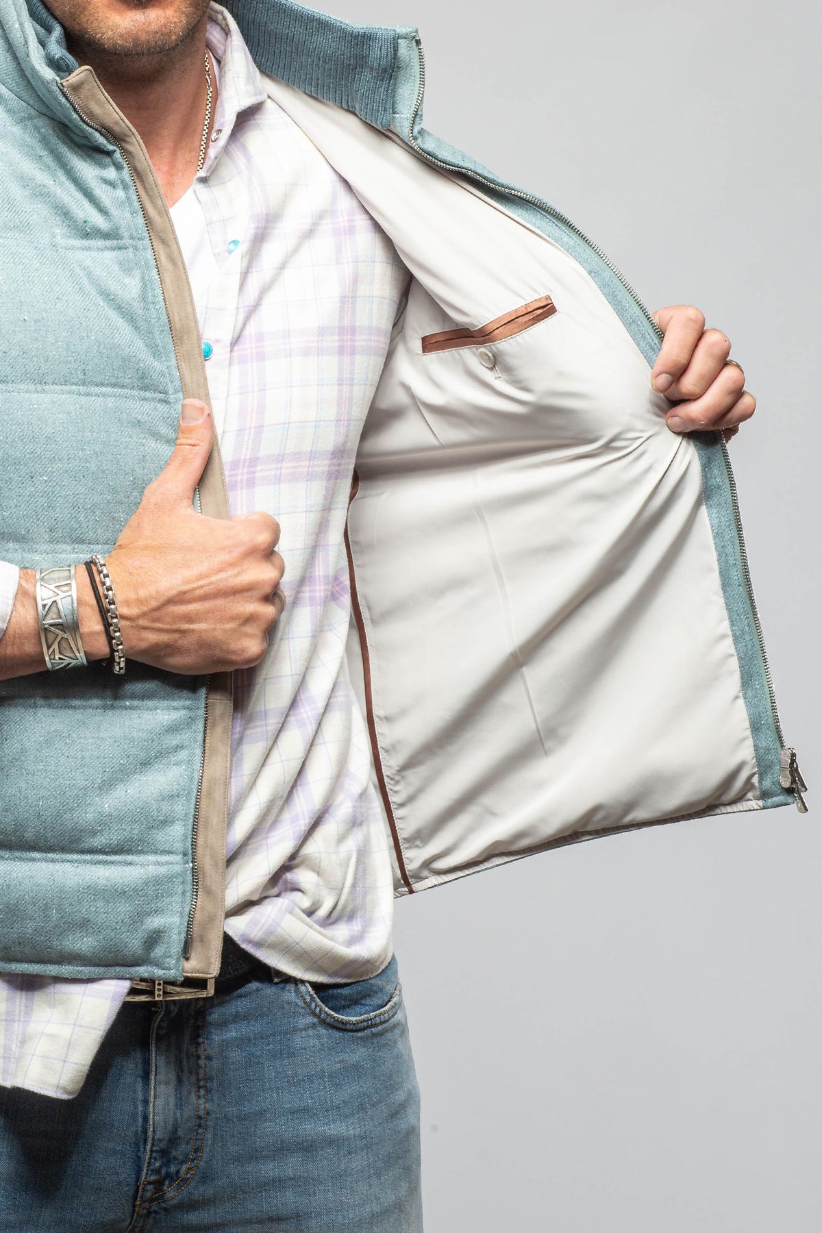 Mandelli Gibbs Heathered Wool Vest In Blue Mens - Outerwear - Cloth