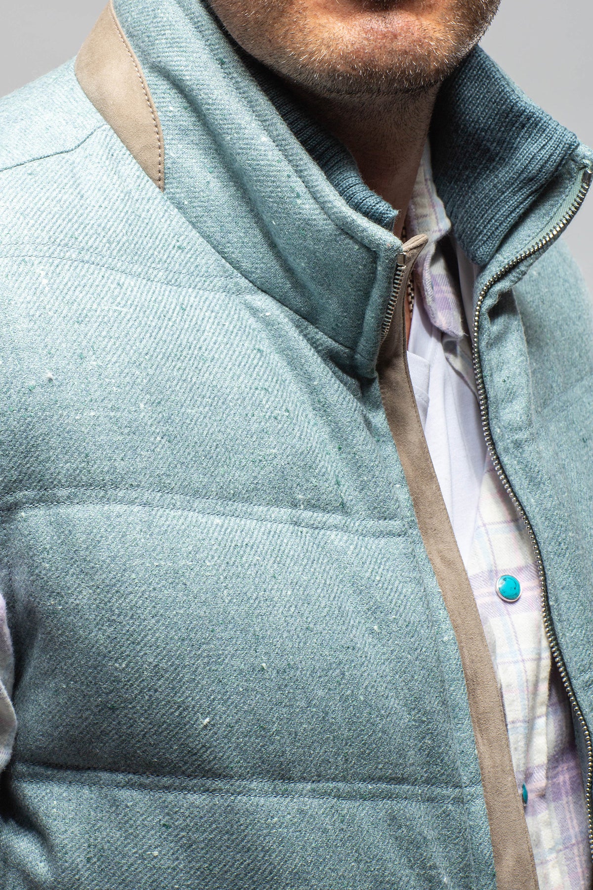 Mandelli Gibbs Heathered Wool Vest In Blue Mens - Outerwear - Cloth