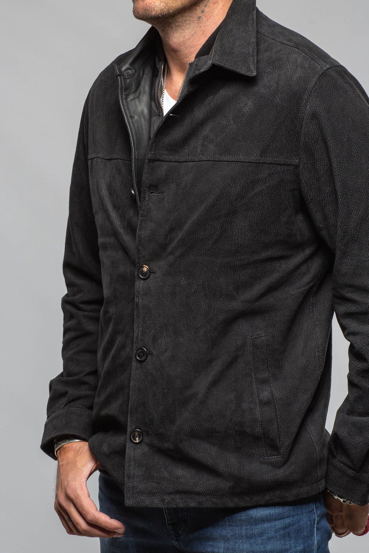 Manto Barker Buffalo Suede Jacket In Black Mens - Outerwear - Leather
