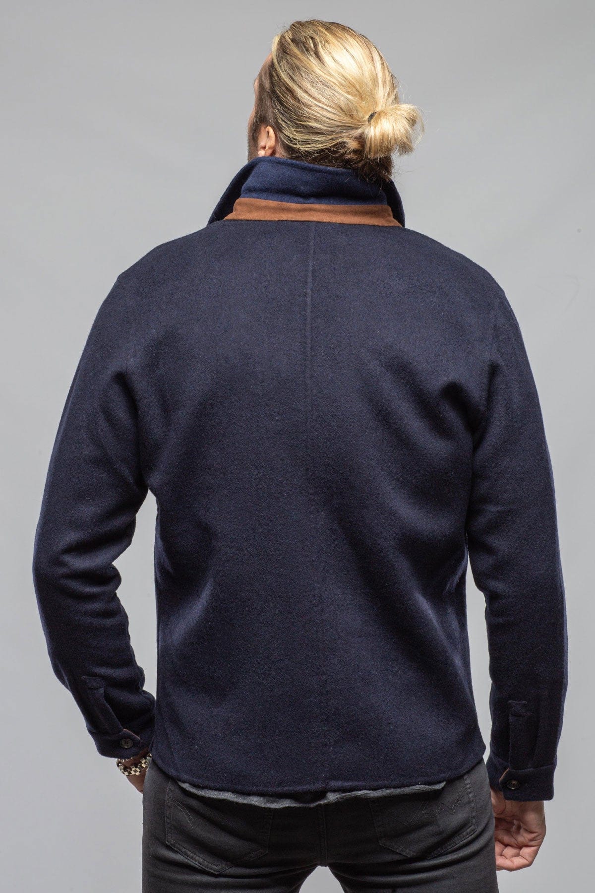 Manto Boulder Zip Jacket In Navy Wool-Silk Blend Mens - Outerwear - Cloth