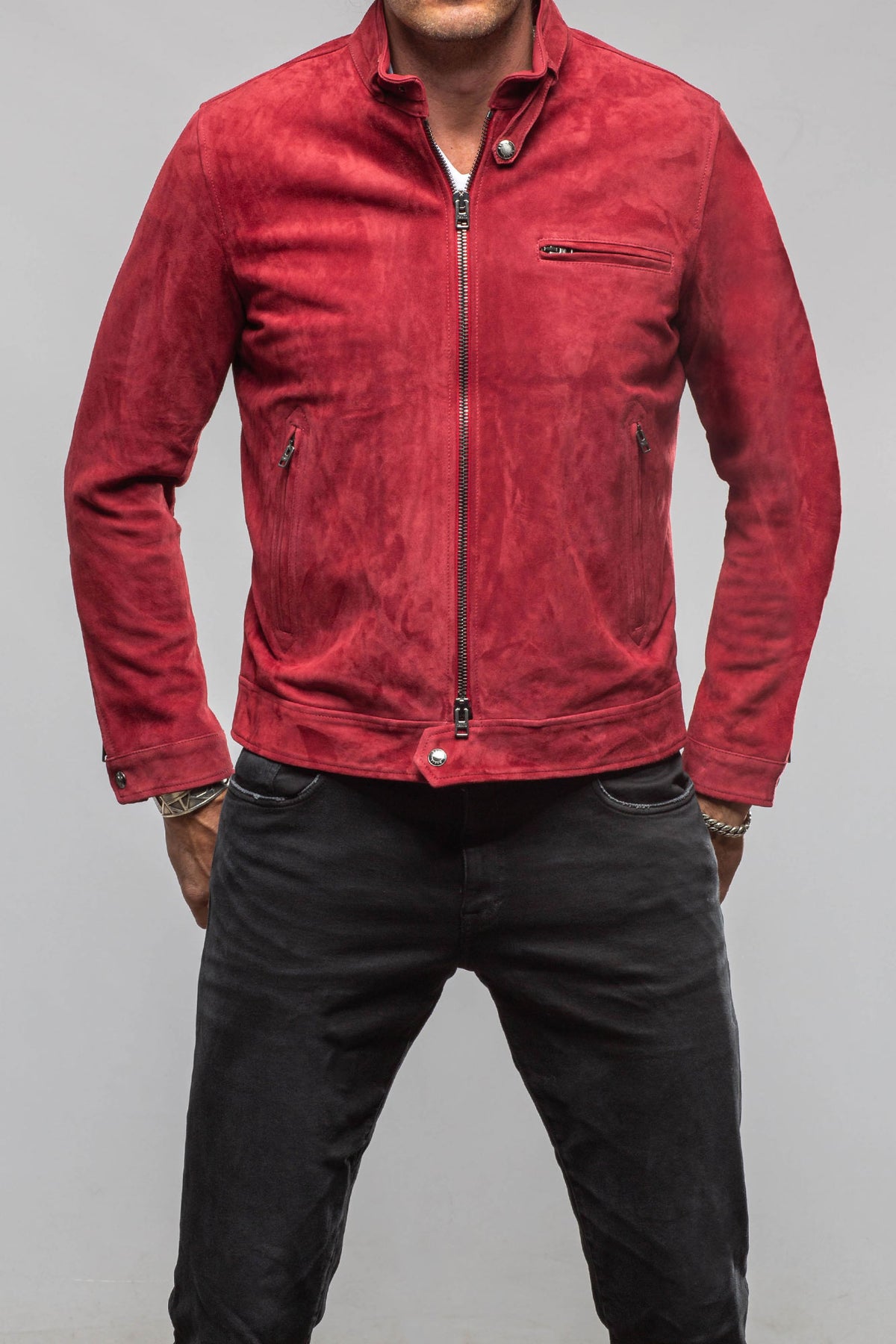 Manto McBride Moto Jacket In Burgundy Mens - Outerwear - Leather