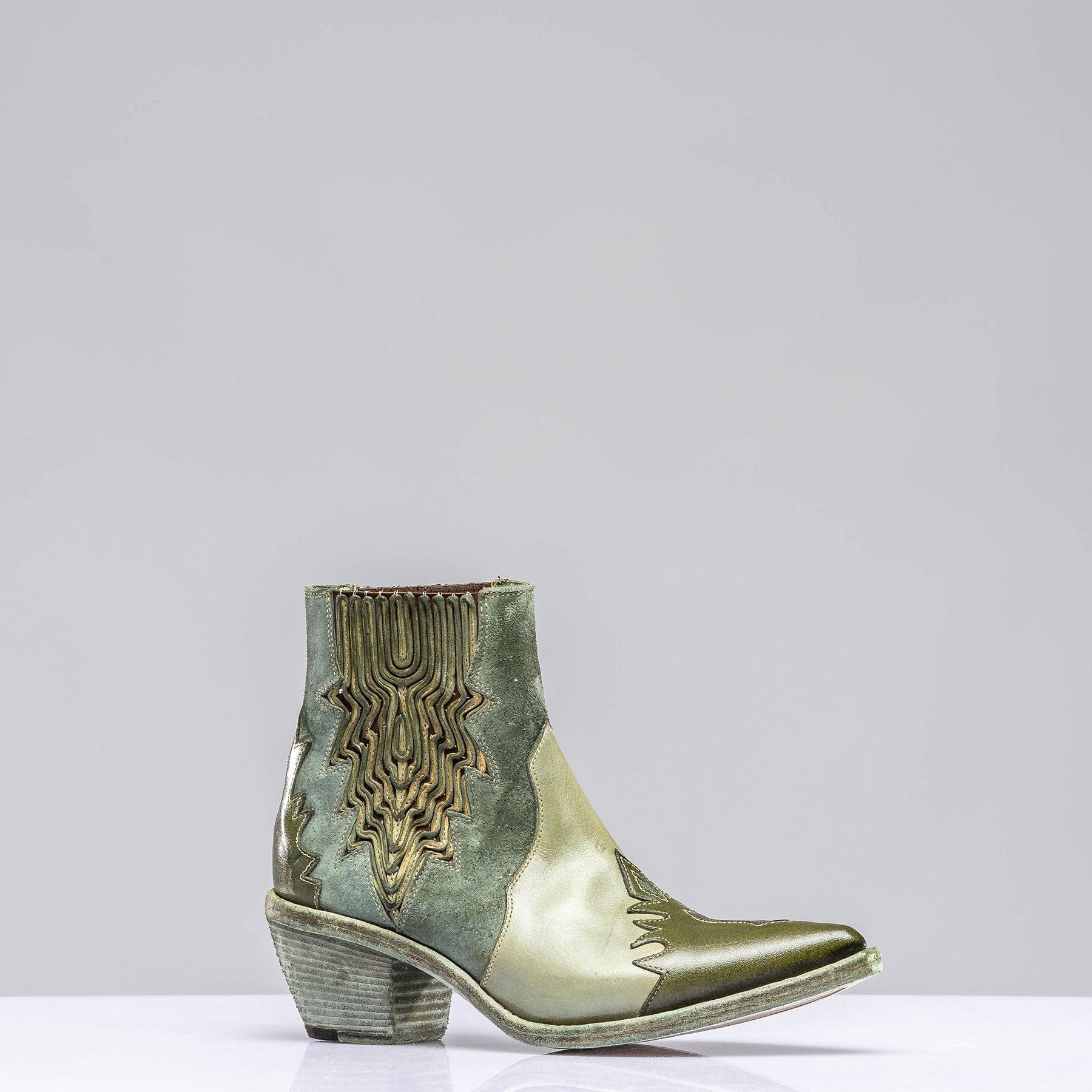 Luz Leather & Suede Boots In Green &amp; Brown - AXEL'S