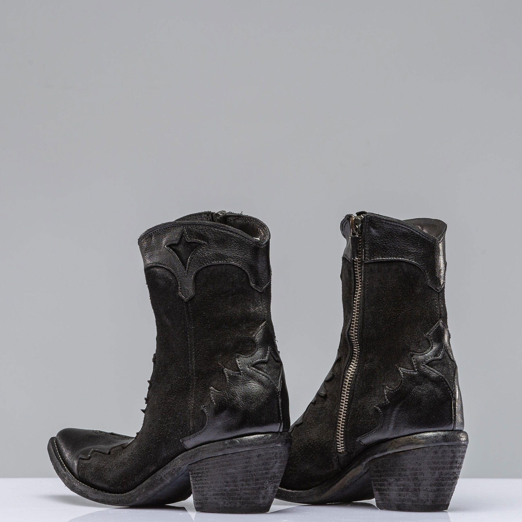 Thelma Suede and Leather Zip Short Boot In Black - AXEL'S