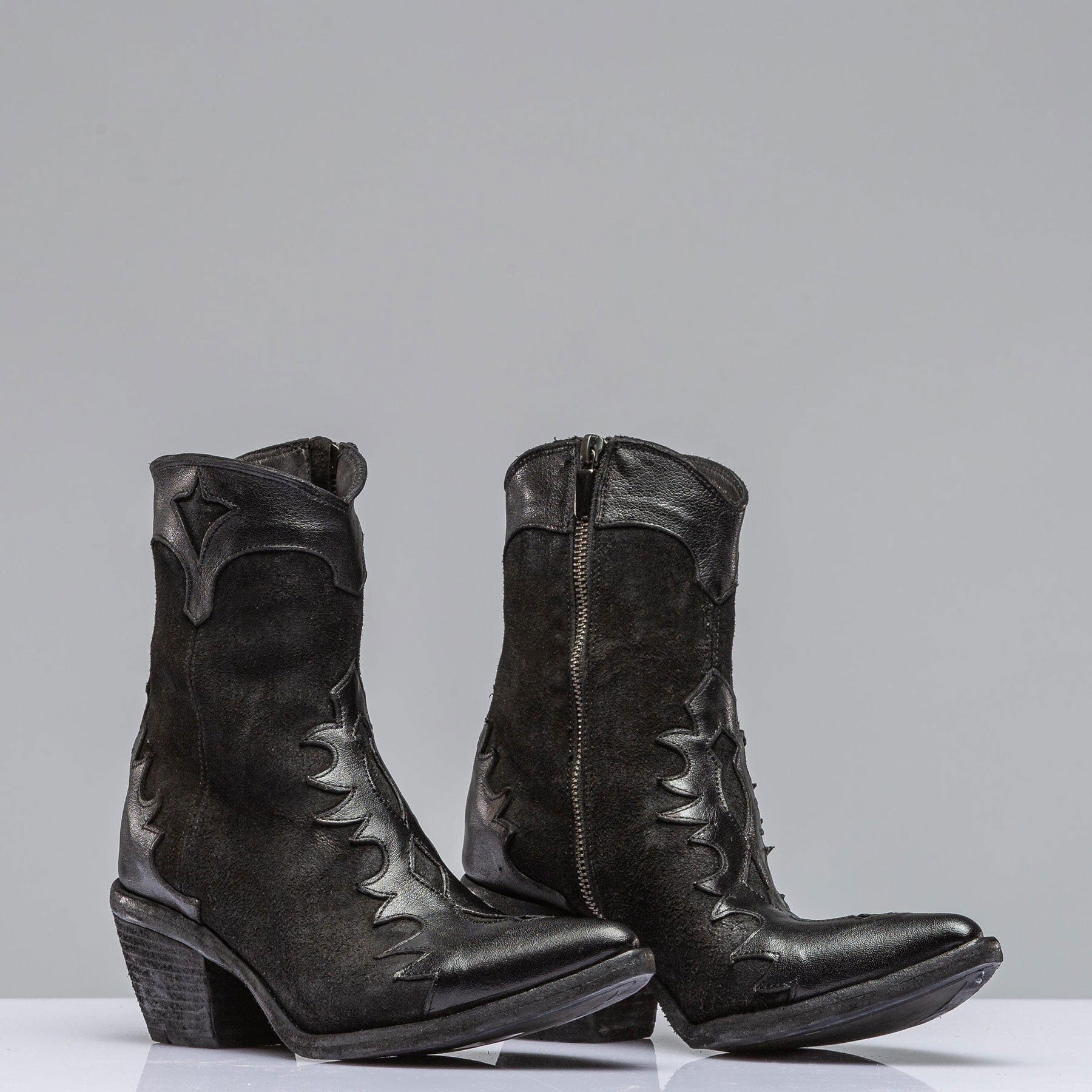 Thelma Suede and Leather Zip Short Boot In Black - AXEL'S